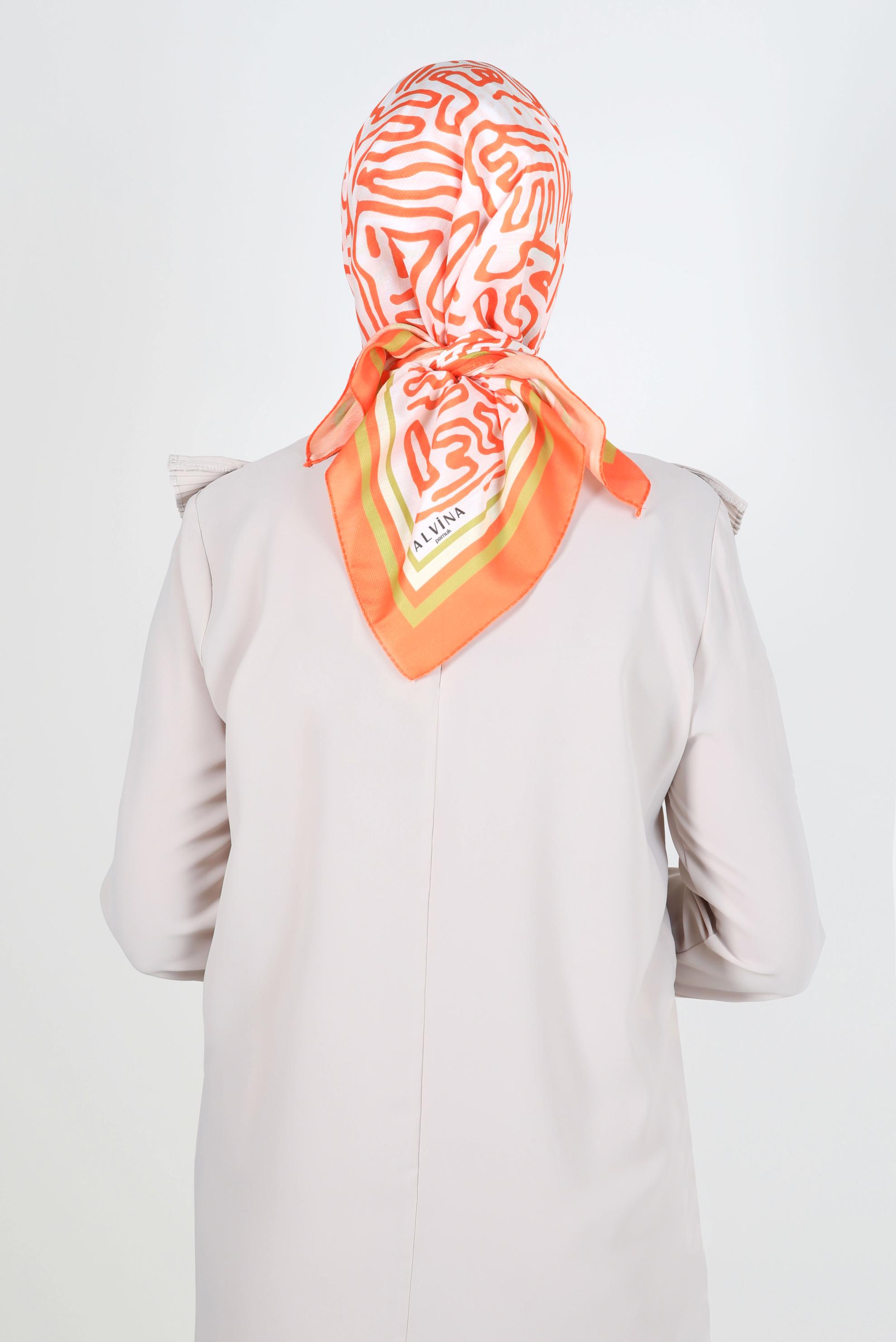 Tesettür giyim TURUNCU ALVİNA DESENLİ EŞARP 8263