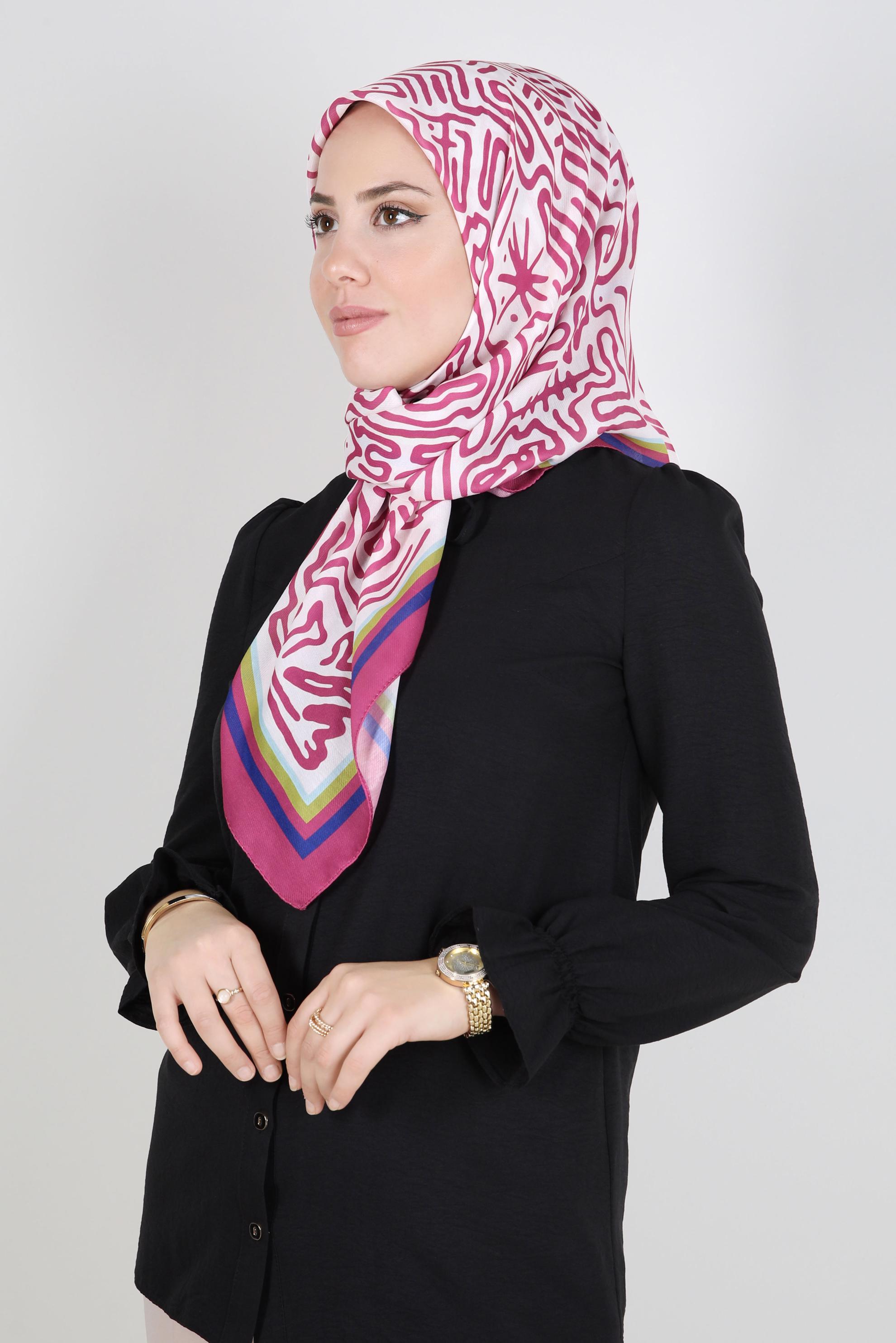 Tesettür giyim FUŞYA ALVİNA DESENLİ EŞARP 8263