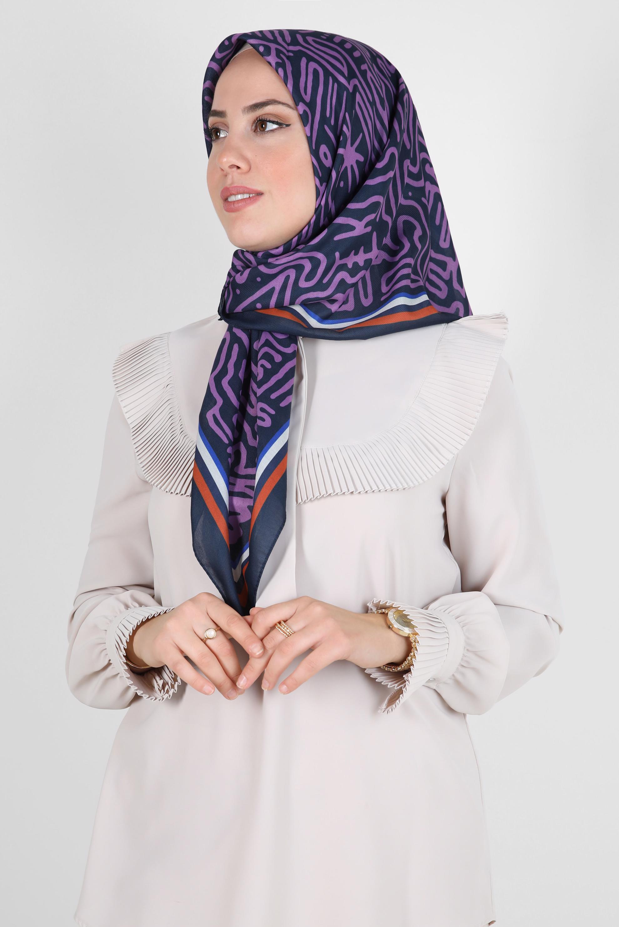 Tesettür giyim LACİVERT ALVİNA DESENLİ EŞARP 8263