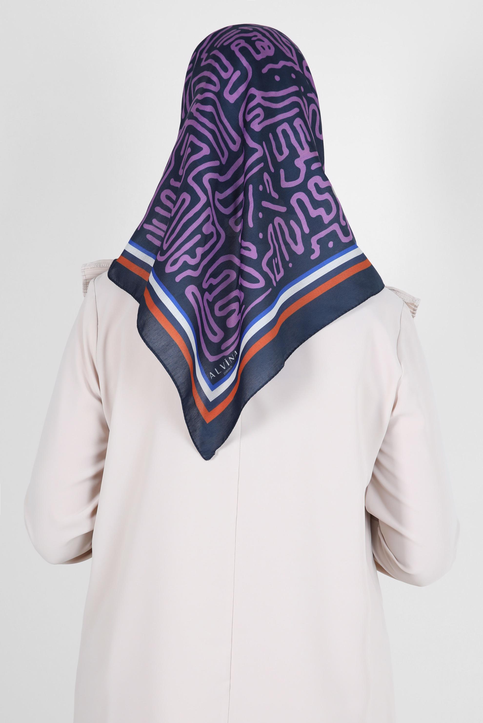 Tesettür giyim LACİVERT ALVİNA DESENLİ EŞARP 8263