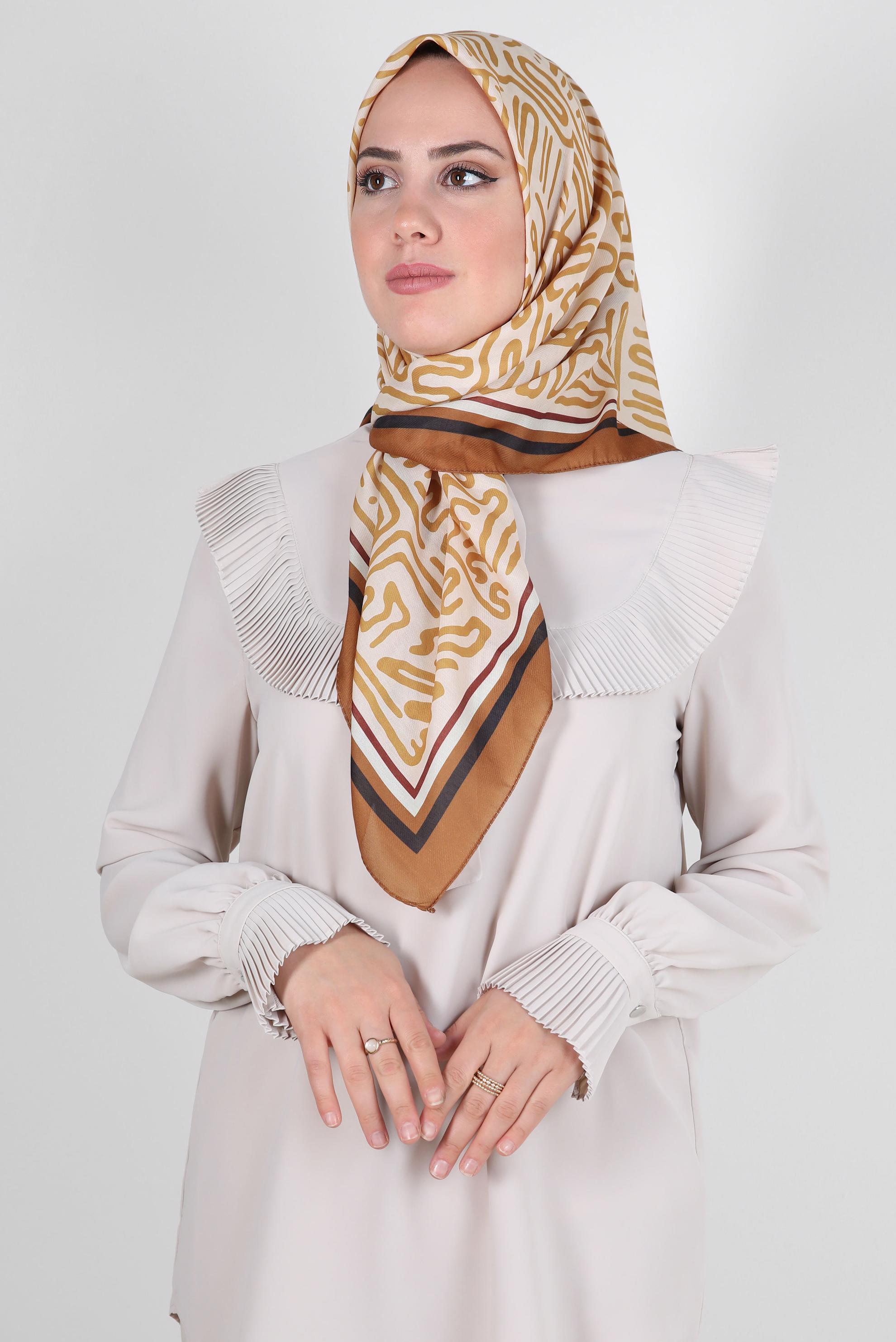 Tesettür giyim TABA ALVİNA DESENLİ EŞARP 8263