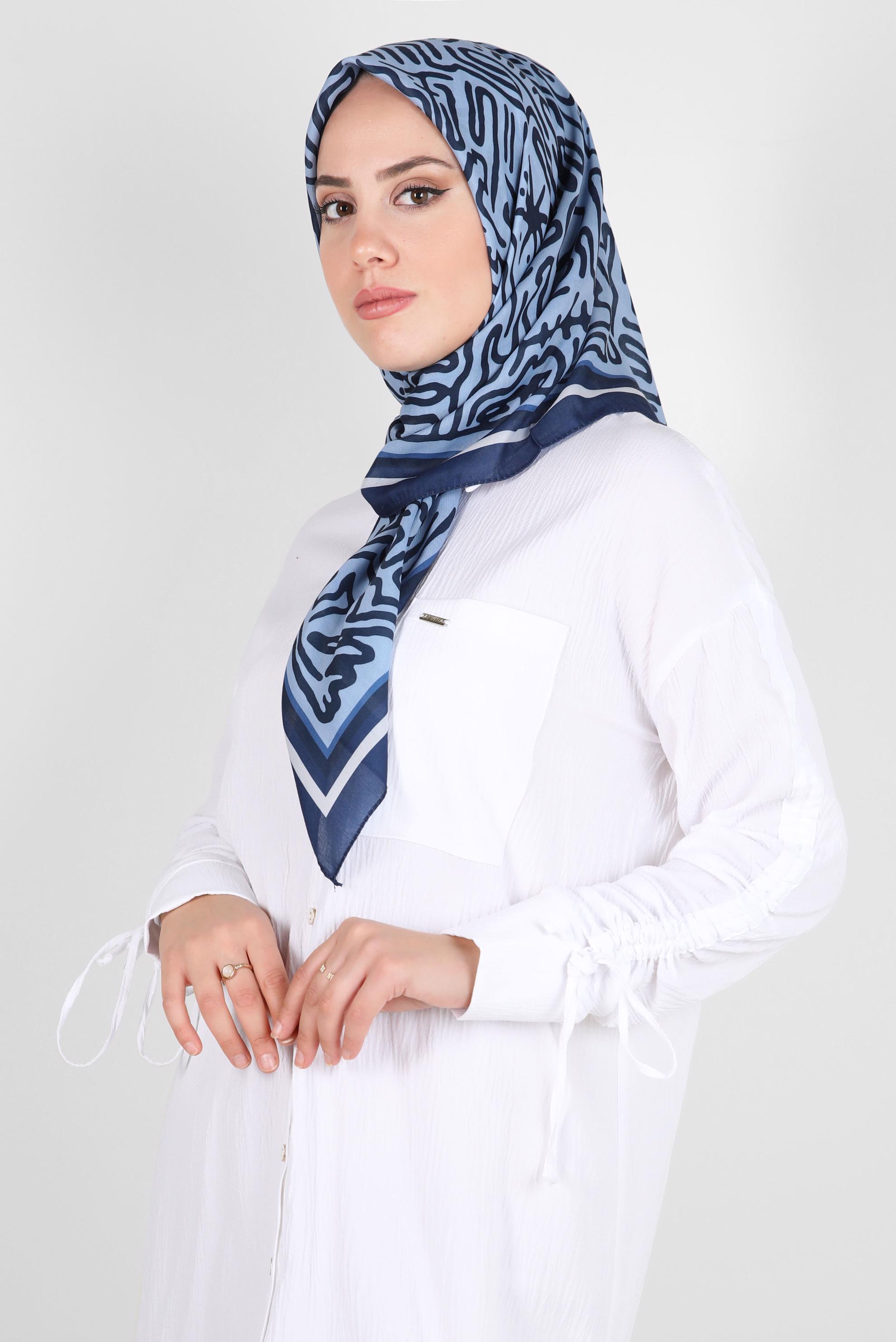 Tesettür giyim LACİVERT ALVİNA DESENLİ EŞARP 8263