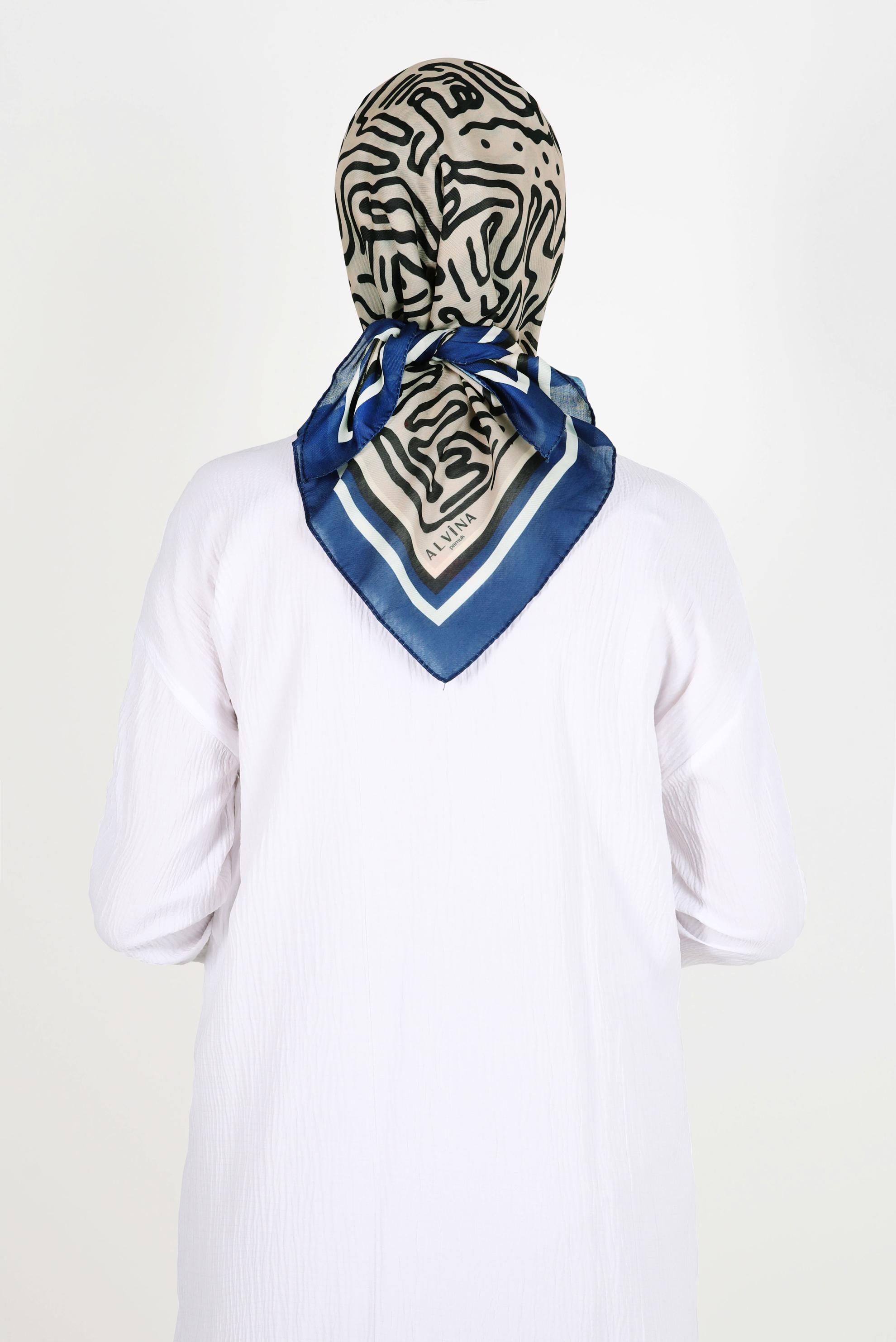 Tesettür giyim LACİVERT ALVİNA DESENLİ EŞARP 8263