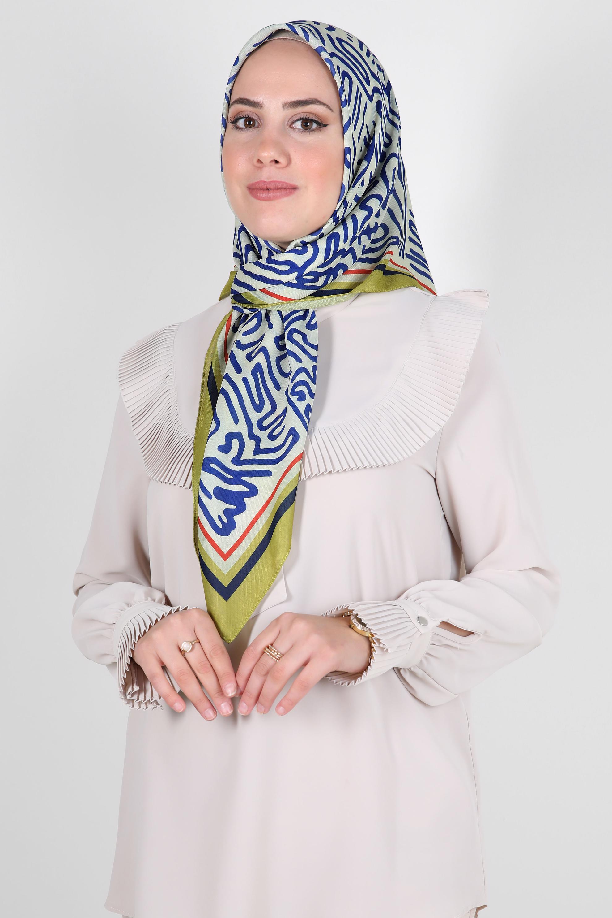 Tesettür giyim YEŞİL ALVİNA DESENLİ EŞARP 8263