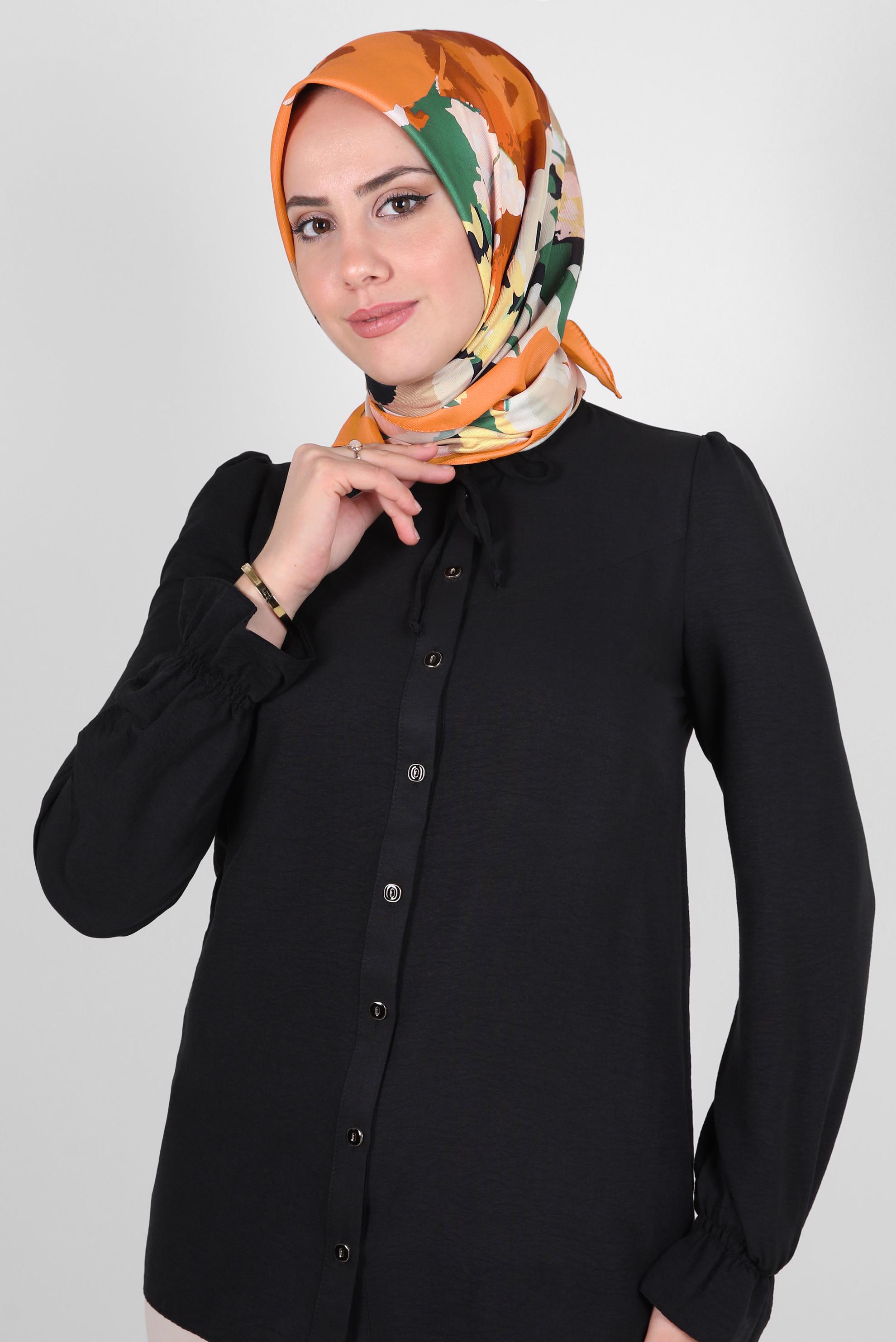 Tesettür giyim TURUNCU ALVİNA DESENLİ EŞARP 8264