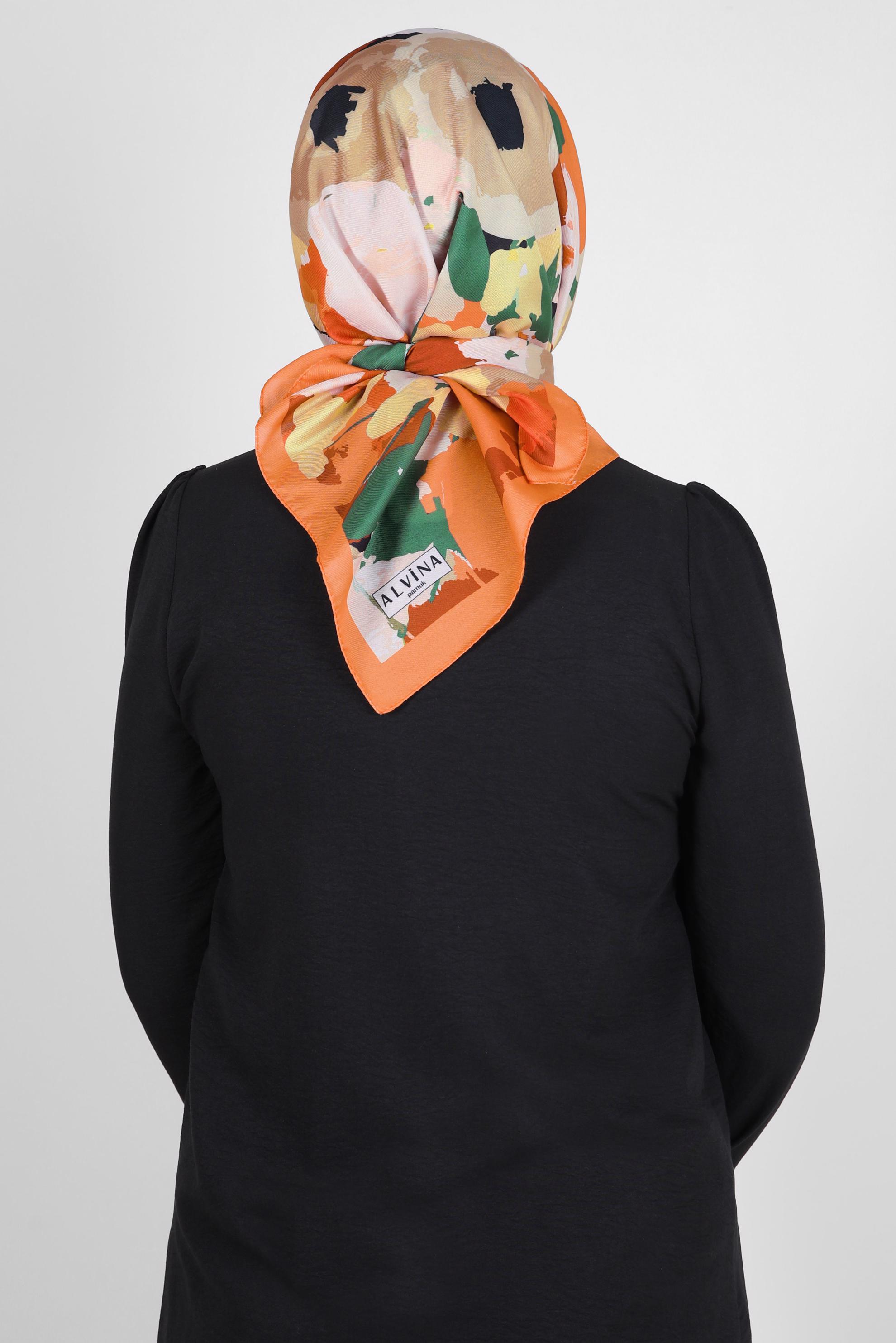 Tesettür giyim TURUNCU ALVİNA DESENLİ EŞARP 8264