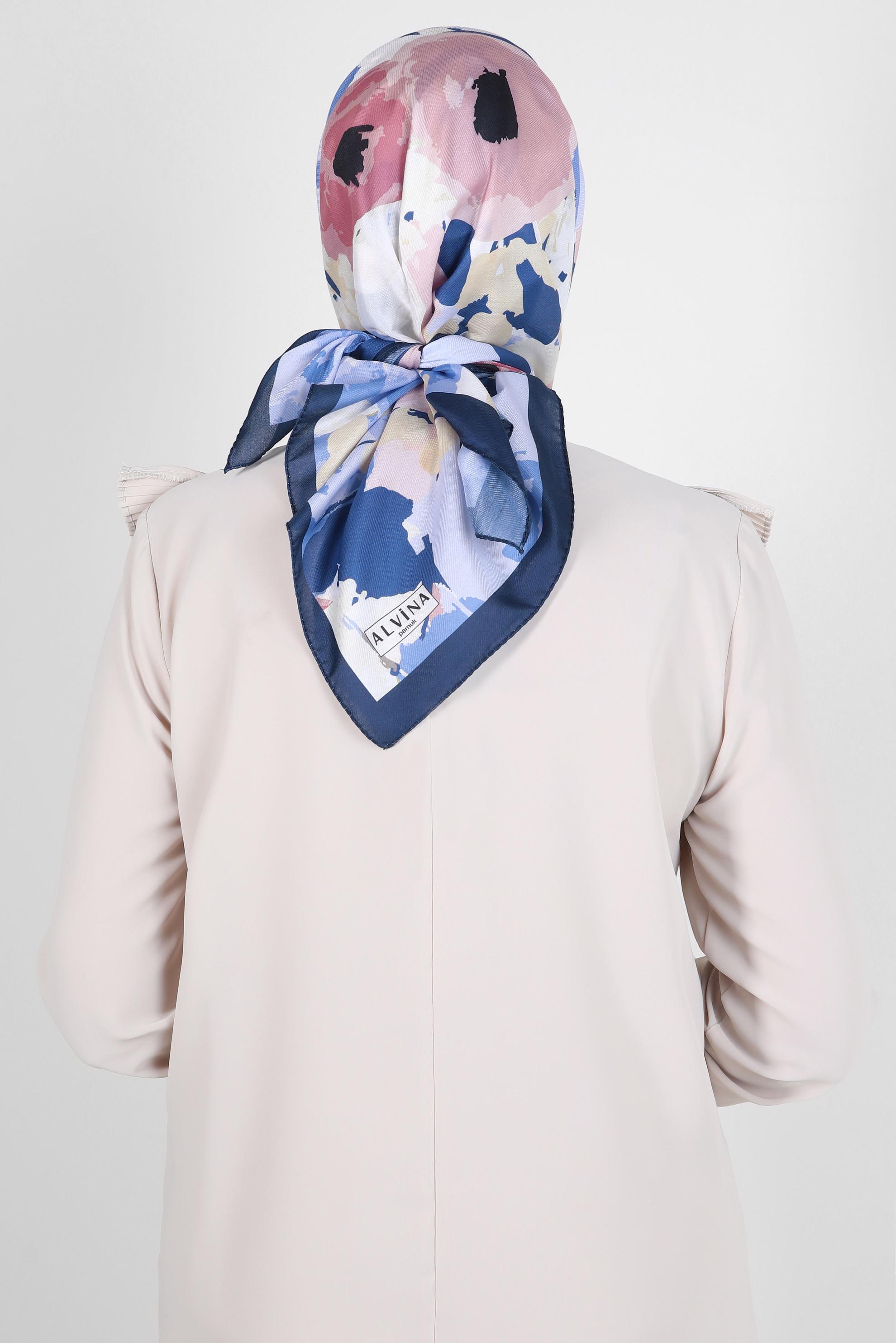 Tesettür giyim LACİVERT ALVİNA DESENLİ EŞARP 8264