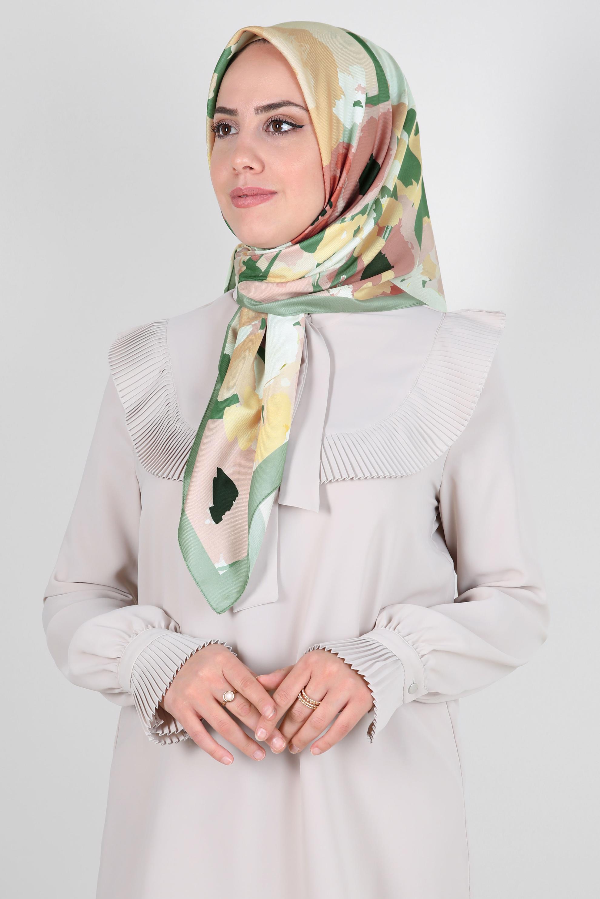 Tesettür giyim YEŞİL ALVİNA DESENLİ EŞARP 8264