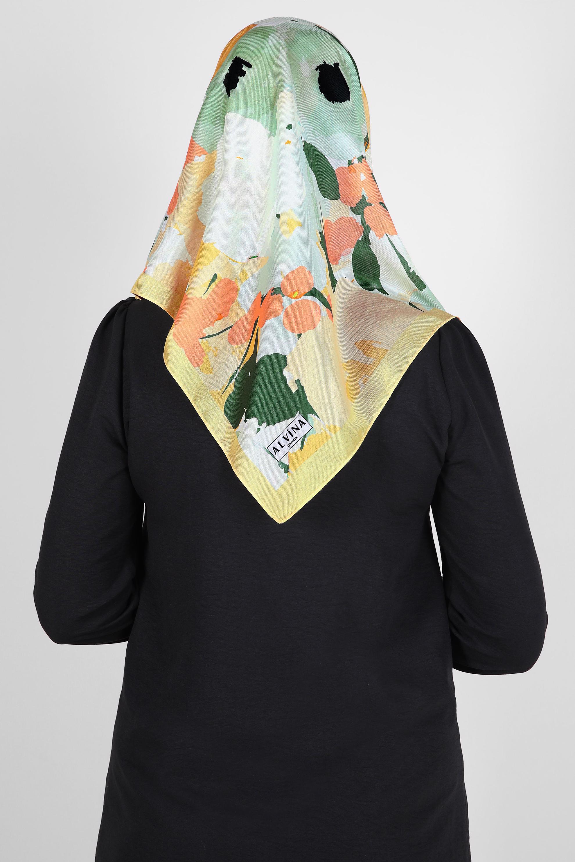 Tesettür giyim SARI ALVİNA DESENLİ EŞARP 8264