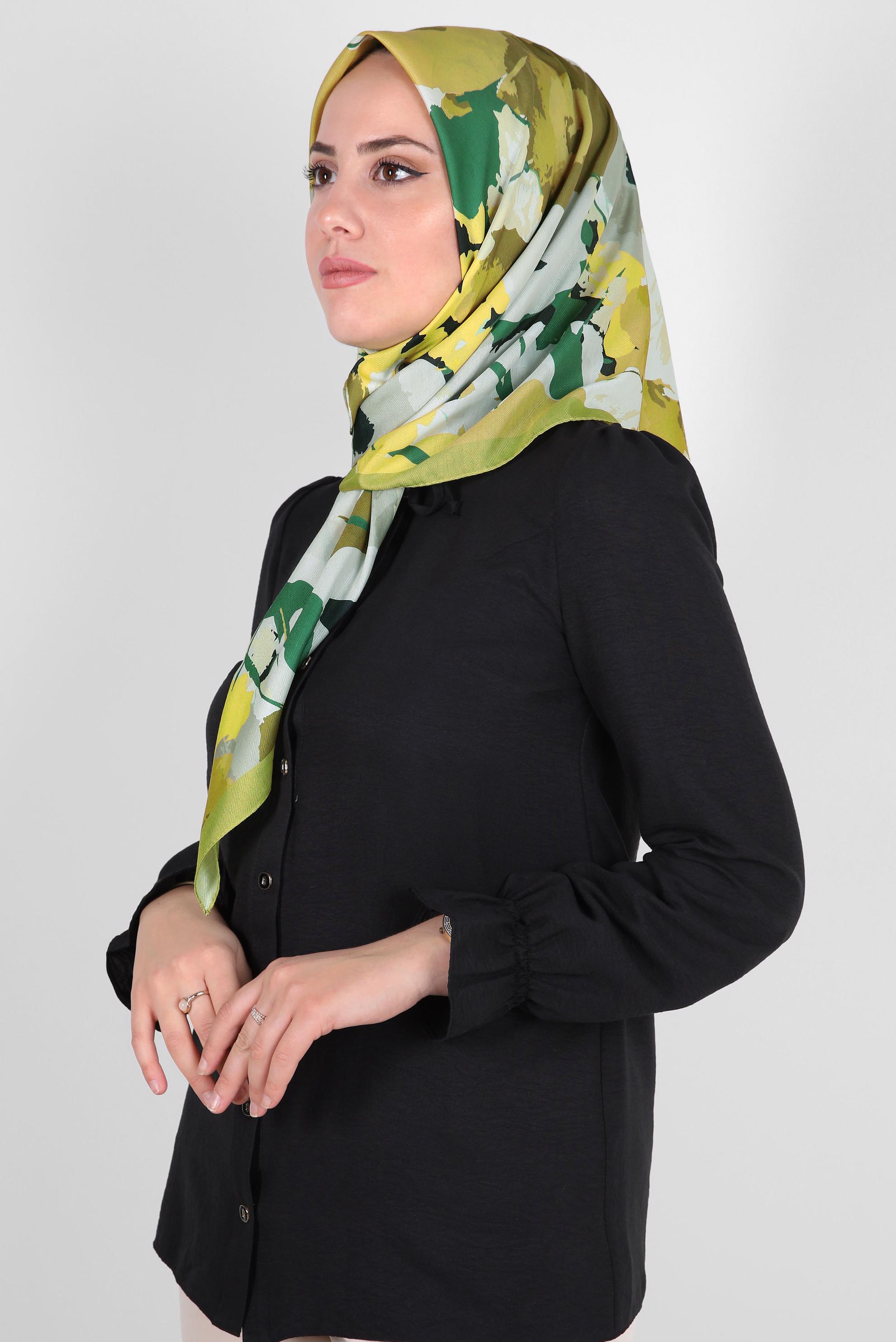 Tesettür giyim YEŞİL ALVİNA DESENLİ EŞARP 8264