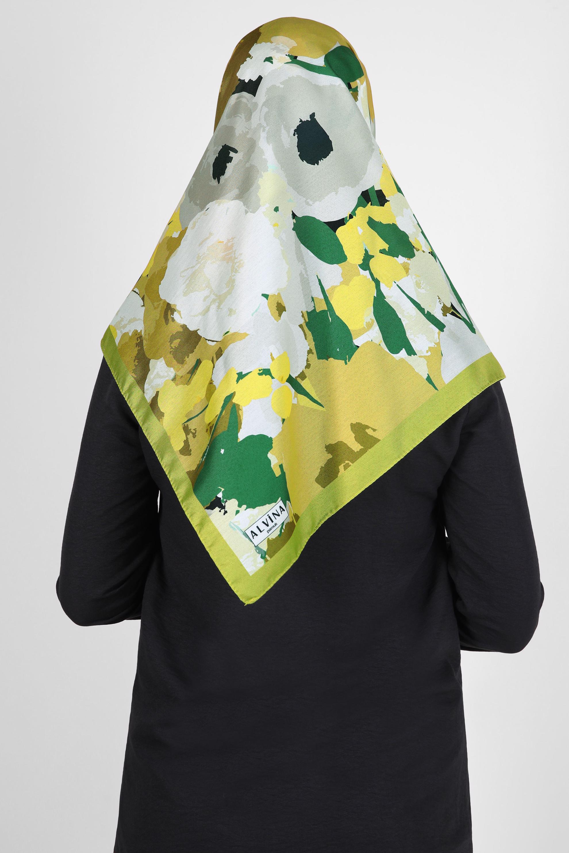 Tesettür giyim YEŞİL ALVİNA DESENLİ EŞARP 8264