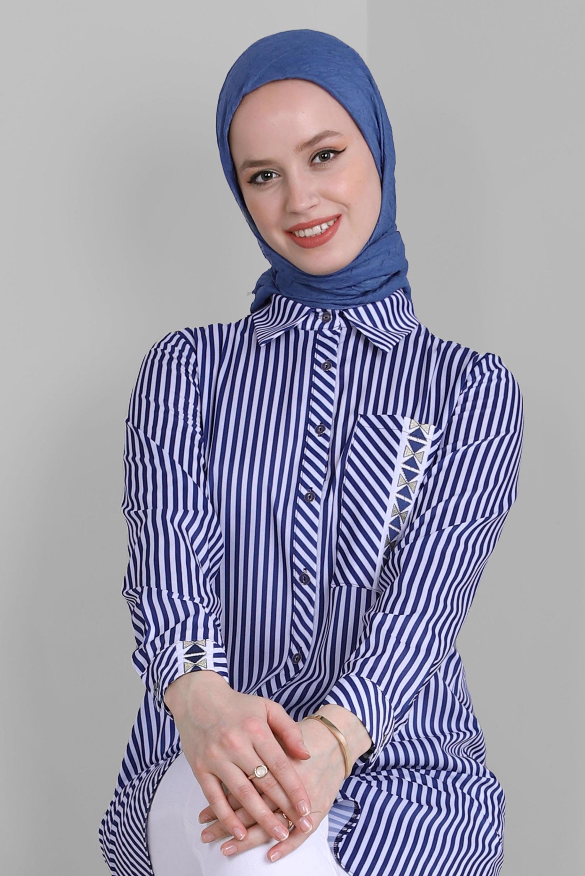 Tesettür giyim LACİVERT ALVİNA KRAŞ EŞARP 8233