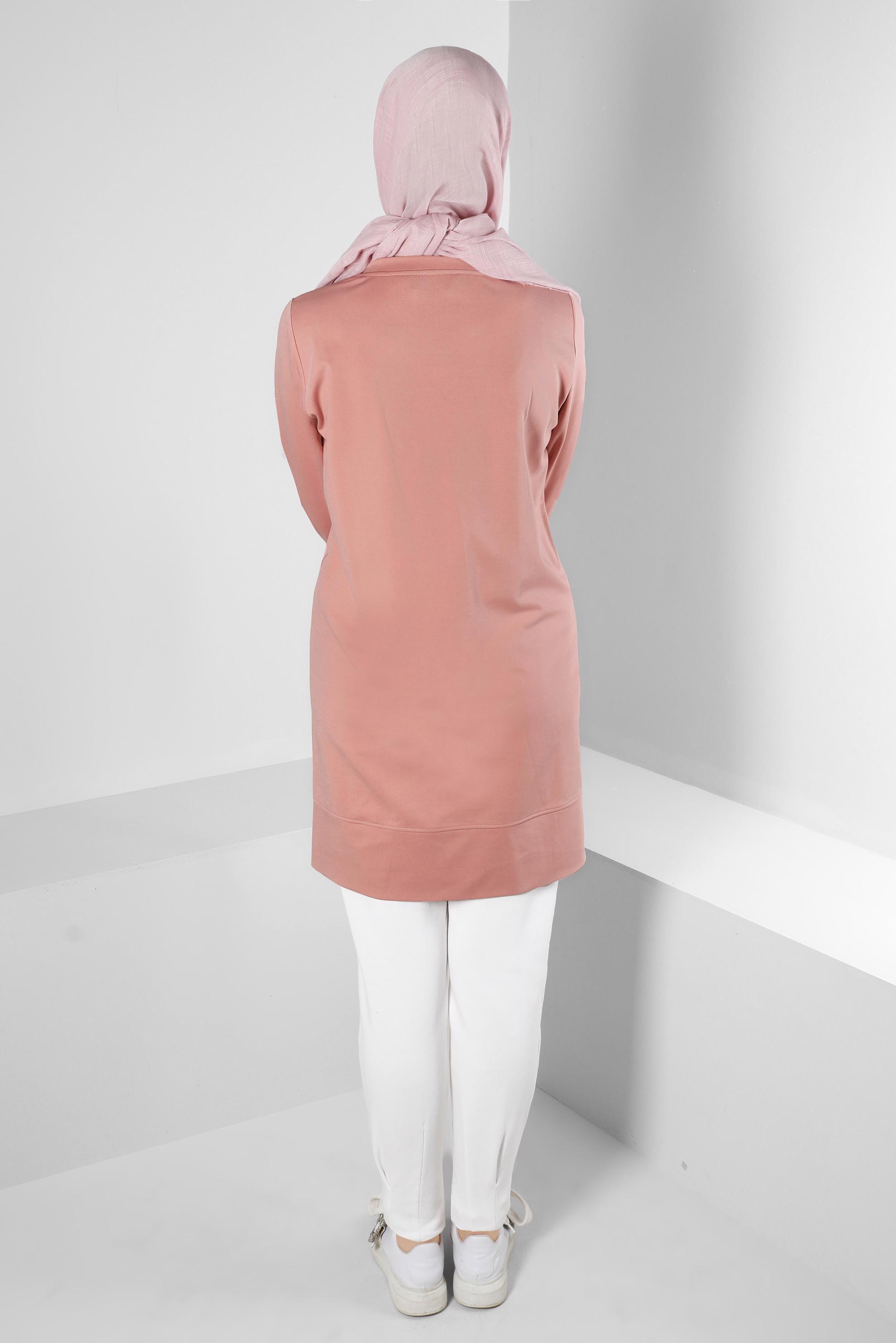 Tesettür giyim PUDRA YAZI BASKILI DÜĞME DETAYLI EŞOFMAN TUNİK 43348