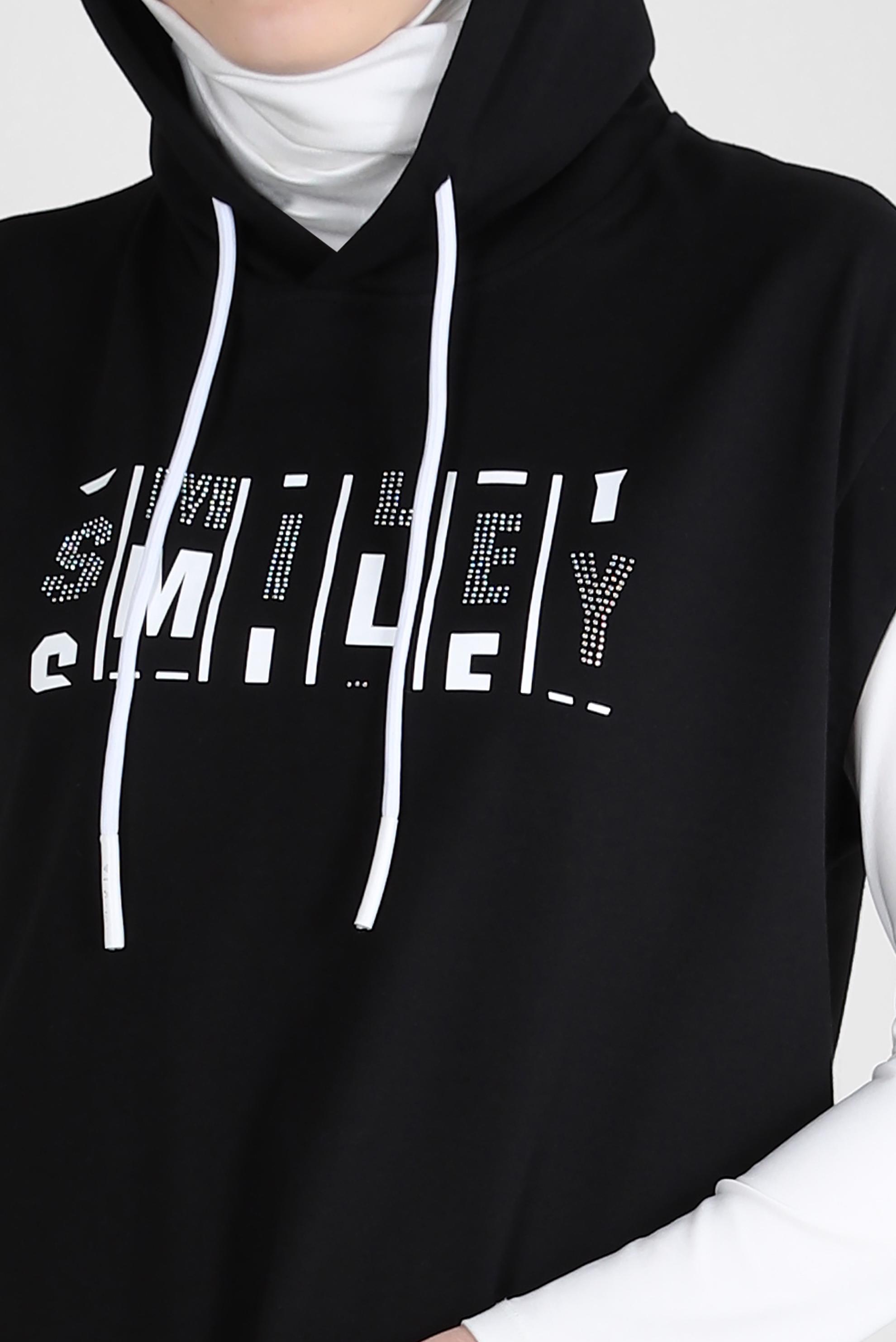 Tesettür giyim SİYAH KAPÜŞONLU YAZI BASKILI İKİLİ EŞOFMAN TAKIMI 43552