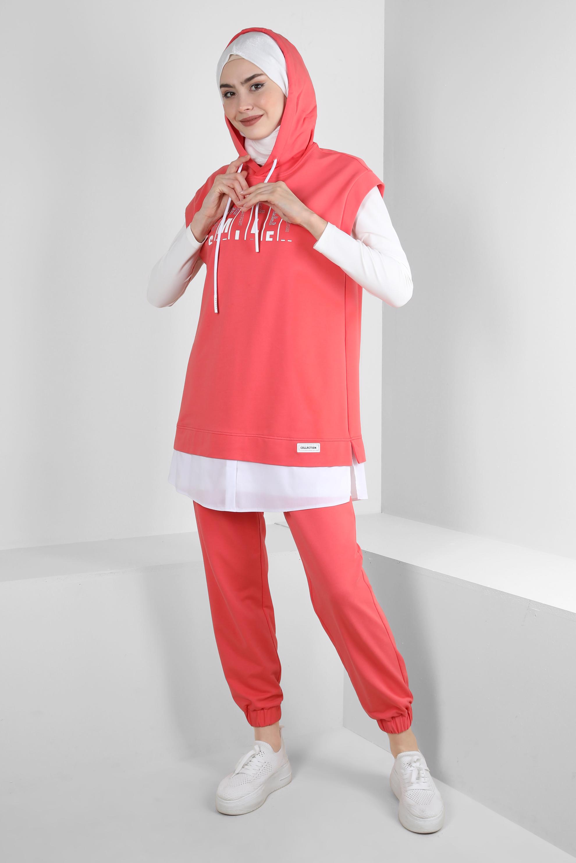 Vêtements hijab CORAIL SURVÊTEMENT 2 PIÈCES IMPRIMÉ À CAPUCHE AVEC PANTALON 43552