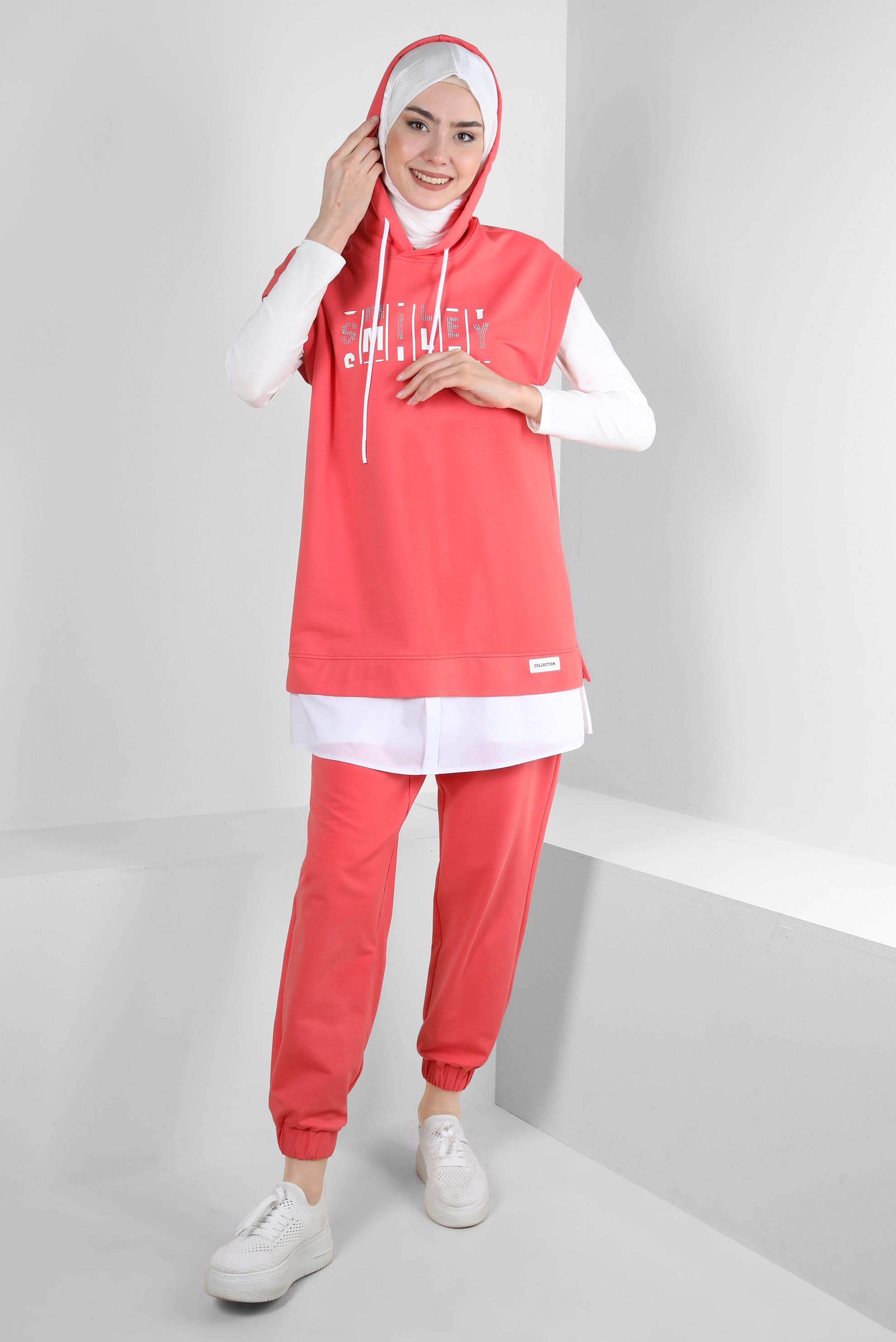 Vêtements hijab CORAIL SURVÊTEMENT 2 PIÈCES IMPRIMÉ À CAPUCHE AVEC PANTALON 43552