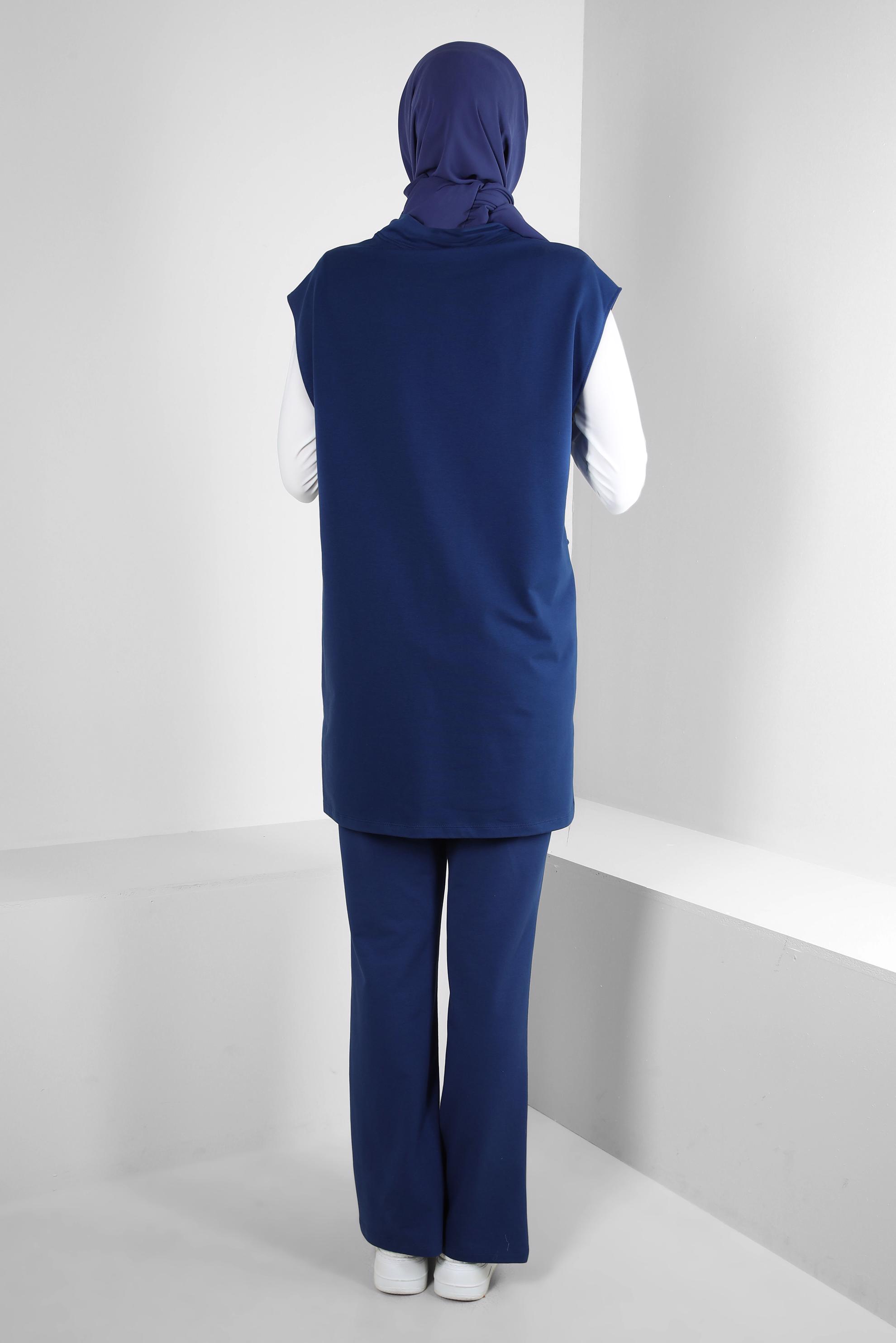 Tesettür giyim LACİVERT ZİNCİR DETAYLI YANI YIRTMAÇLI İKİLİ EŞOFMAN TAKIM 43553