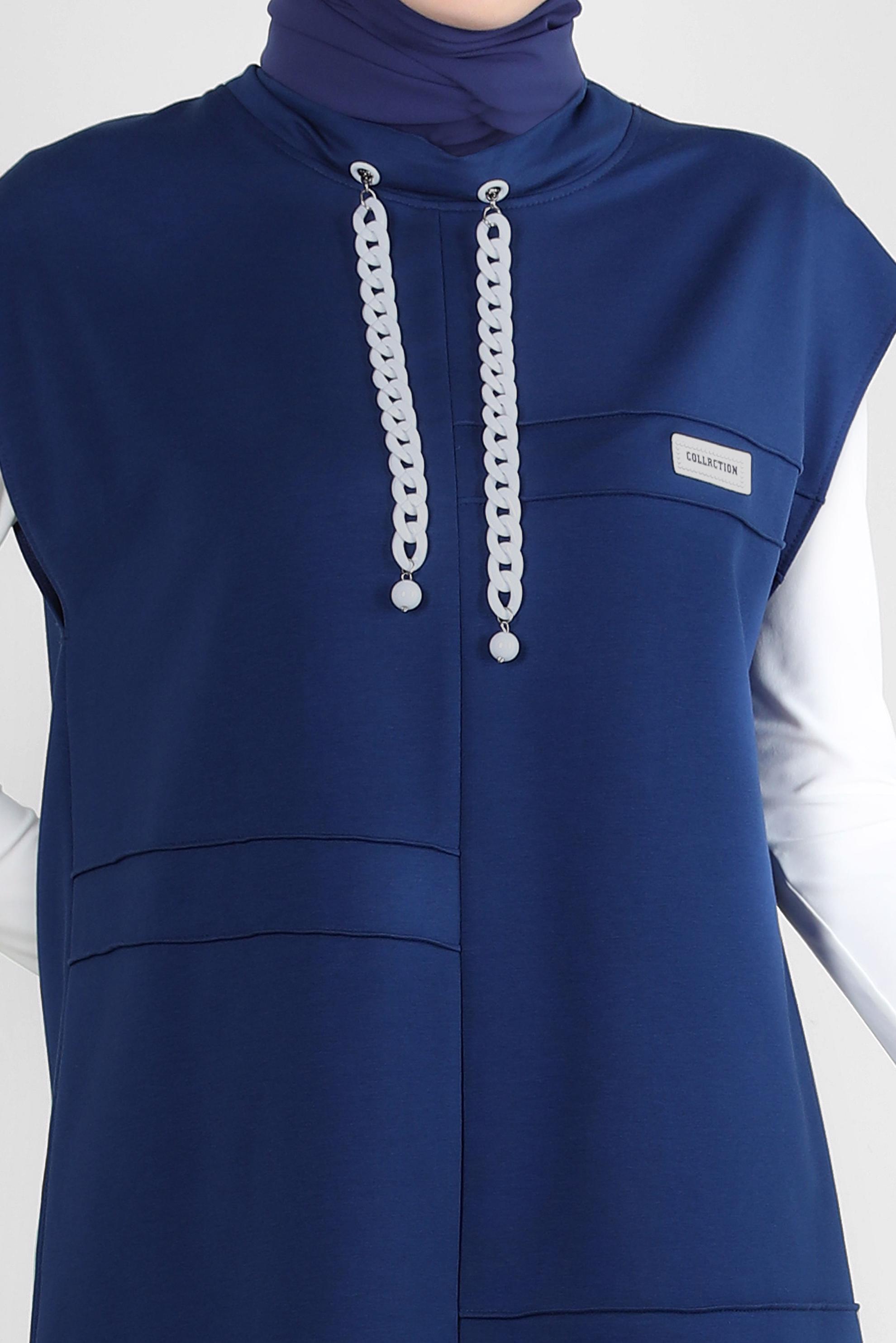 Tesettür giyim LACİVERT ZİNCİR DETAYLI YANI YIRTMAÇLI İKİLİ EŞOFMAN TAKIM 43553