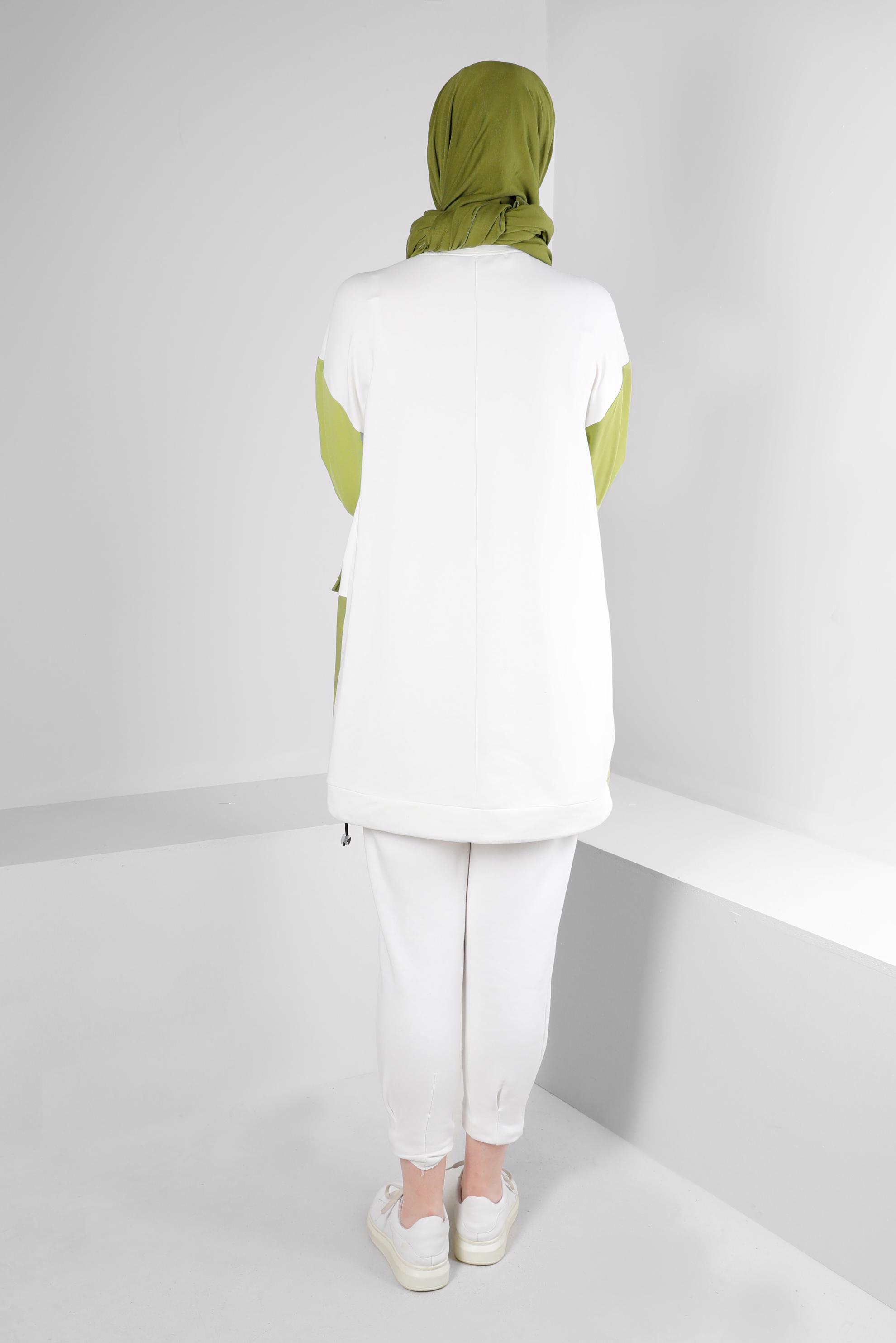 Tesettür giyim YEŞİL YAZI BASKILI CEPLİ EŞOFMAN TUNİK 43555