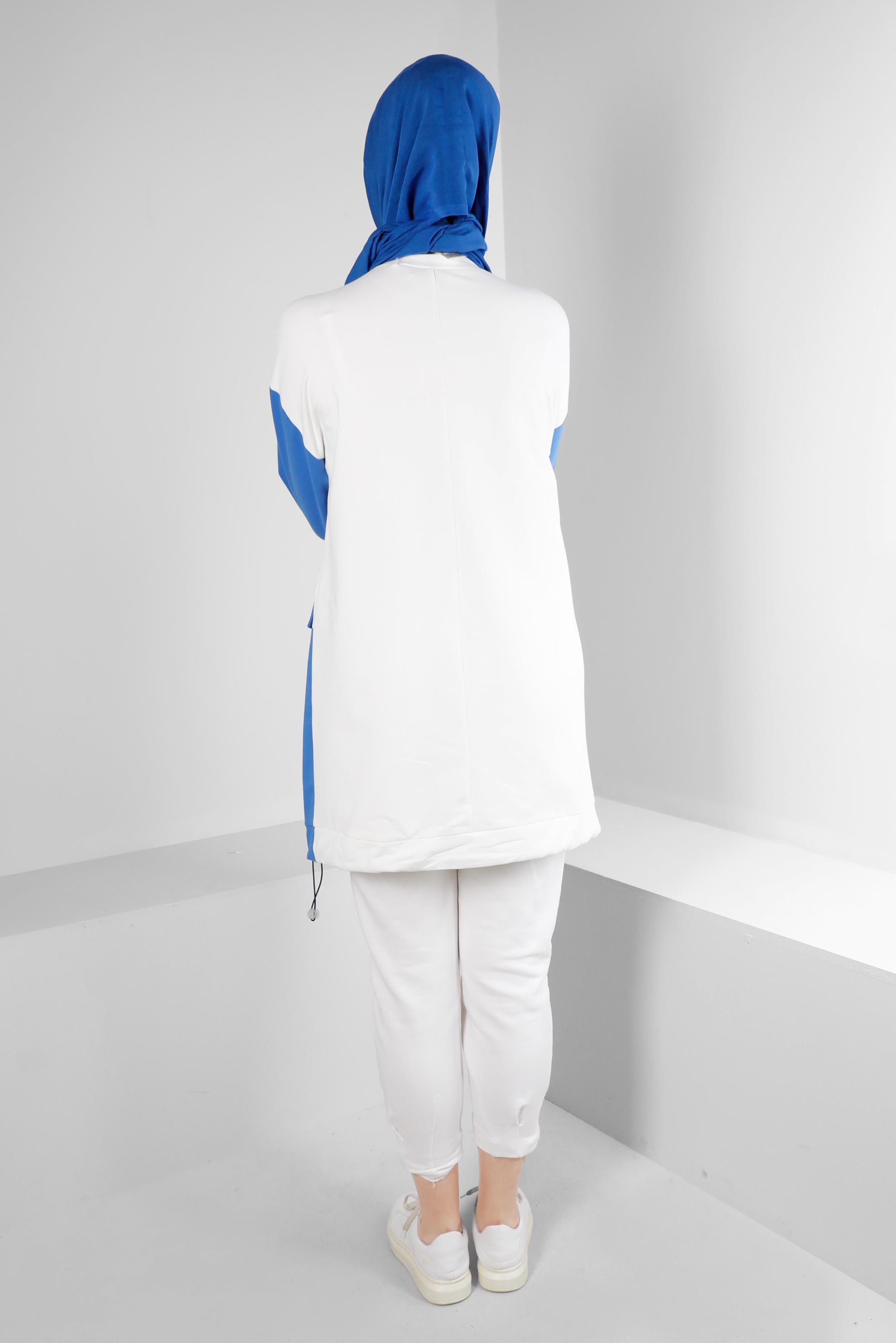 Tesettür giyim MAVİ YAZI BASKILI CEPLİ EŞOFMAN TUNİK 43555