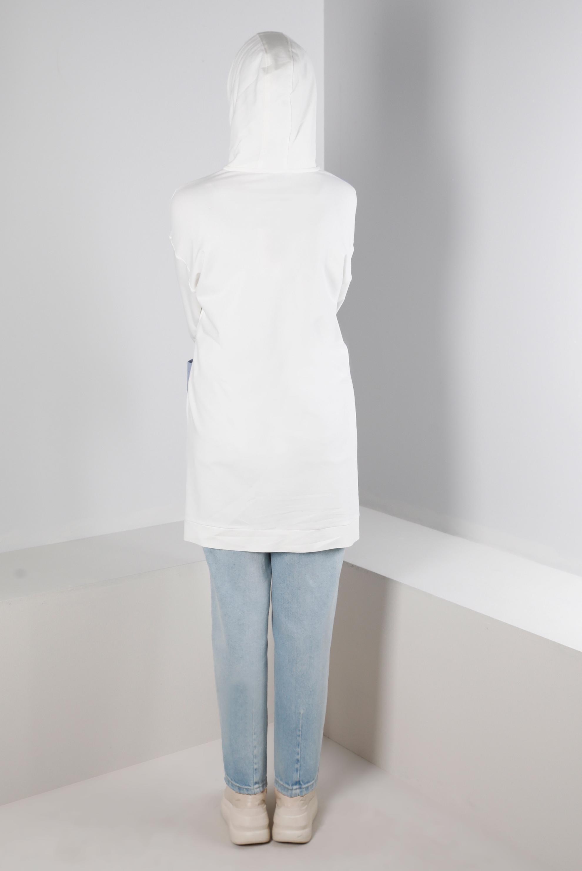 Tesettür giyim MAVİ RENK BLOKLU TAŞ İŞLEMELİ EŞOFMAN TUNİK 43558