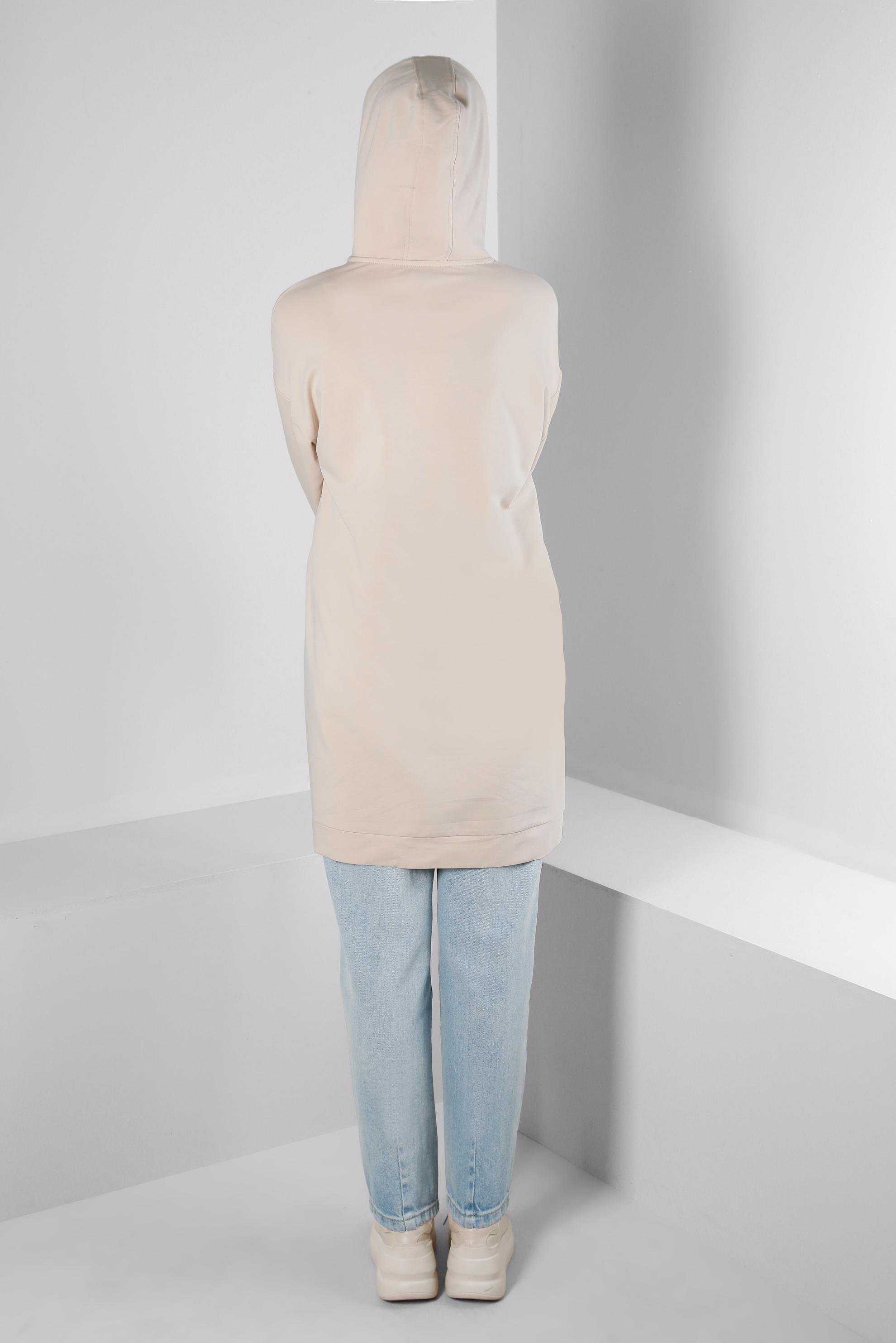 Tesettür giyim FUŞYA RENK BLOKLU TAŞ İŞLEMELİ EŞOFMAN TUNİK 43558