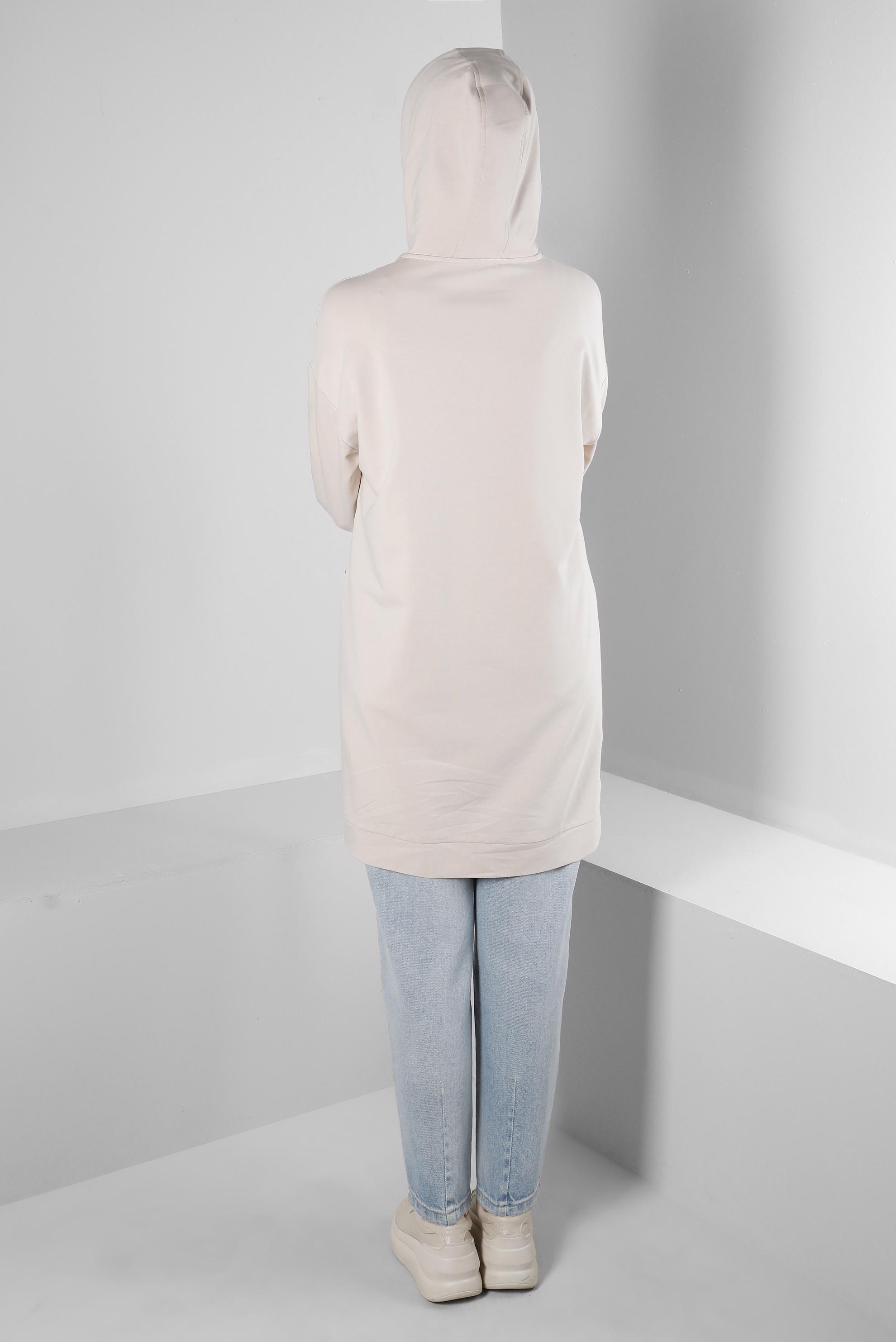 Tesettür giyim YEŞİL RENK BLOKLU TAŞ İŞLEMELİ EŞOFMAN TUNİK 43558