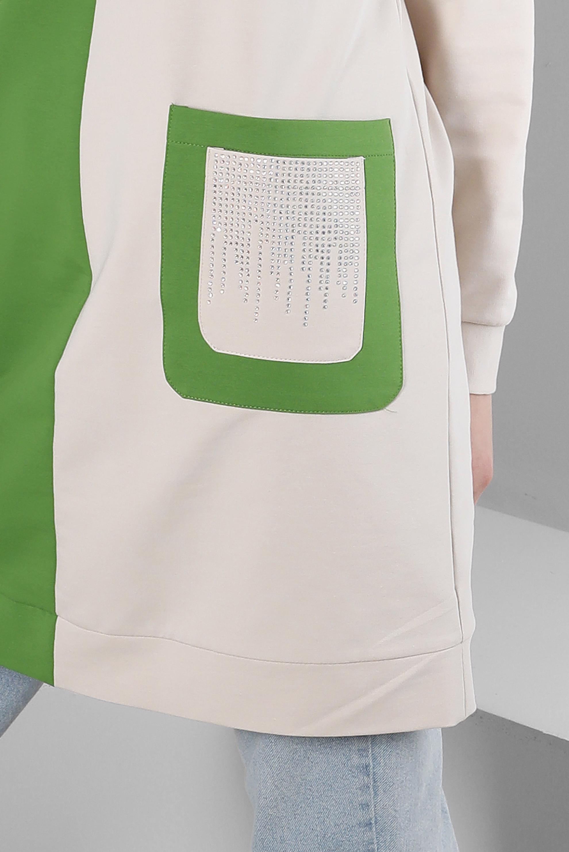 Tesettür giyim YEŞİL RENK BLOKLU TAŞ İŞLEMELİ EŞOFMAN TUNİK 43558