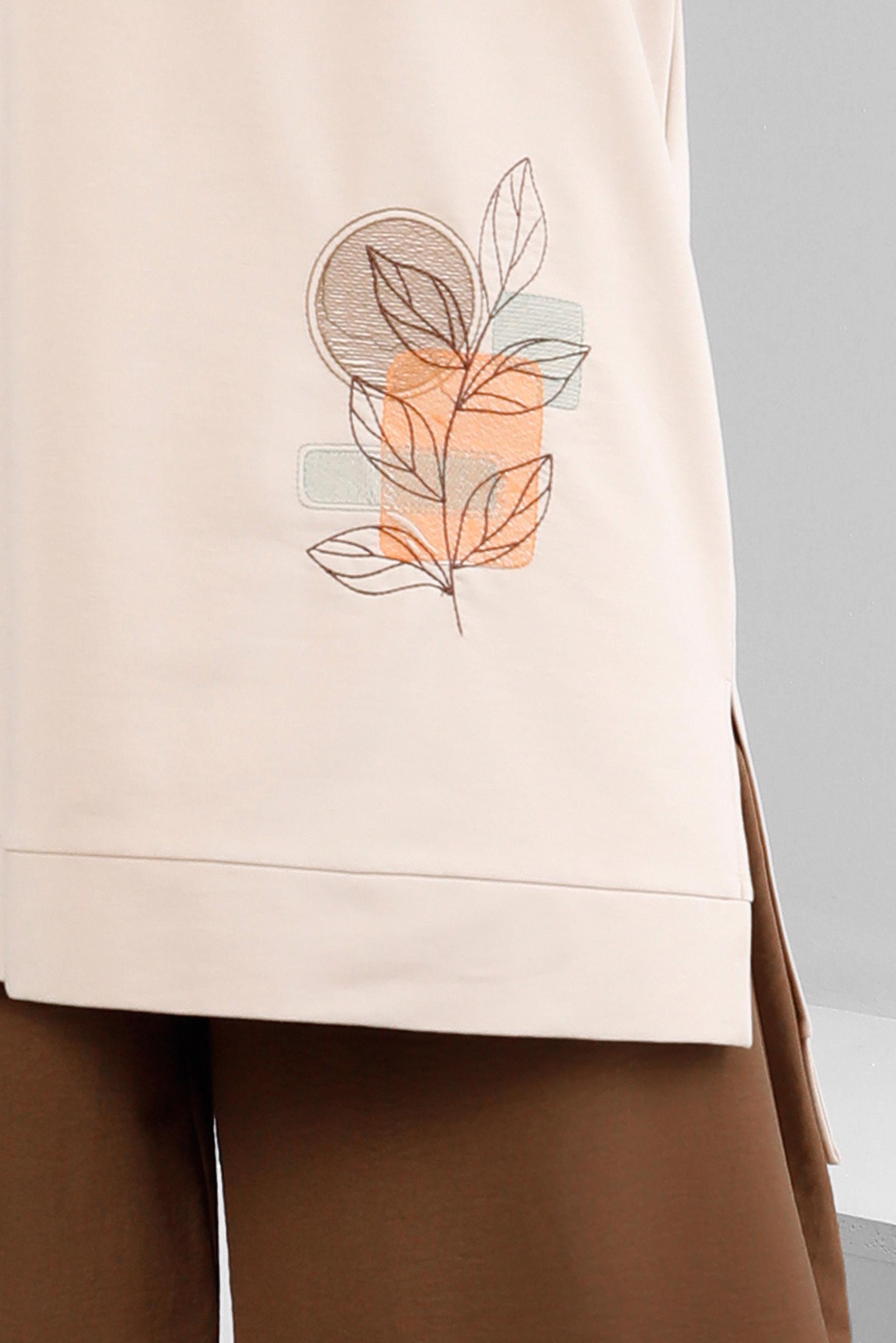 Tesettür giyim BEJ BASKILI ŞERİT DETAYLI EŞOFMAN TUNİK 43559