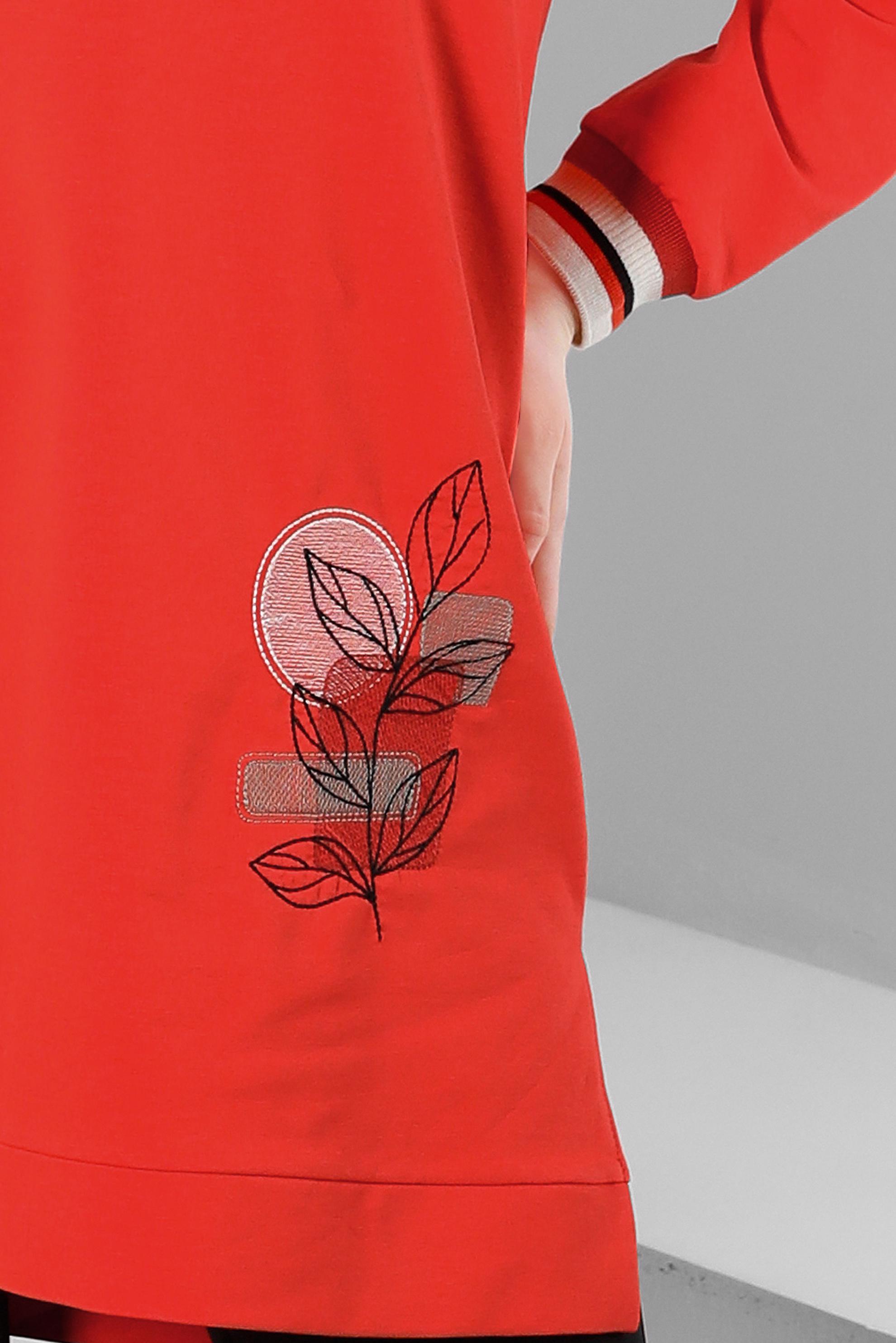 Tesettür giyim KIRMIZI BASKILI ŞERİT DETAYLI EŞOFMAN TUNİK 43559