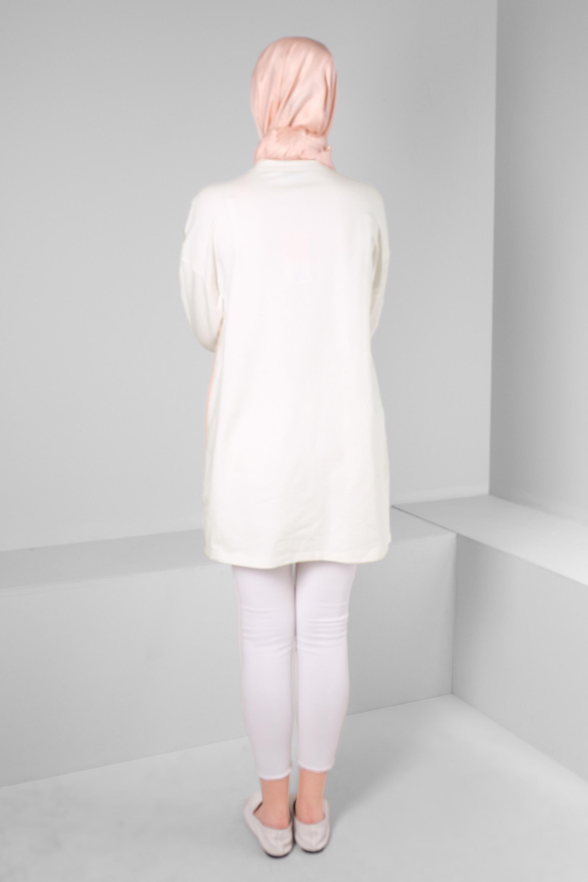 Tesettür giyim PUDRA RENK BLOKLU ZİNCİR DETAYLI EŞOFMAN TUNİK 43561