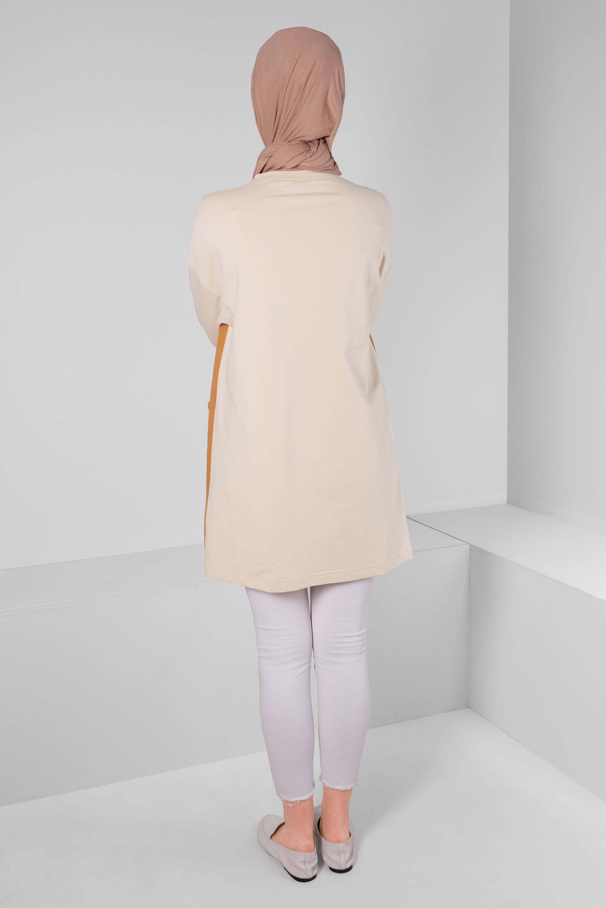 Tesettür giyim SARI RENK BLOKLU ZİNCİR DETAYLI EŞOFMAN TUNİK 43561