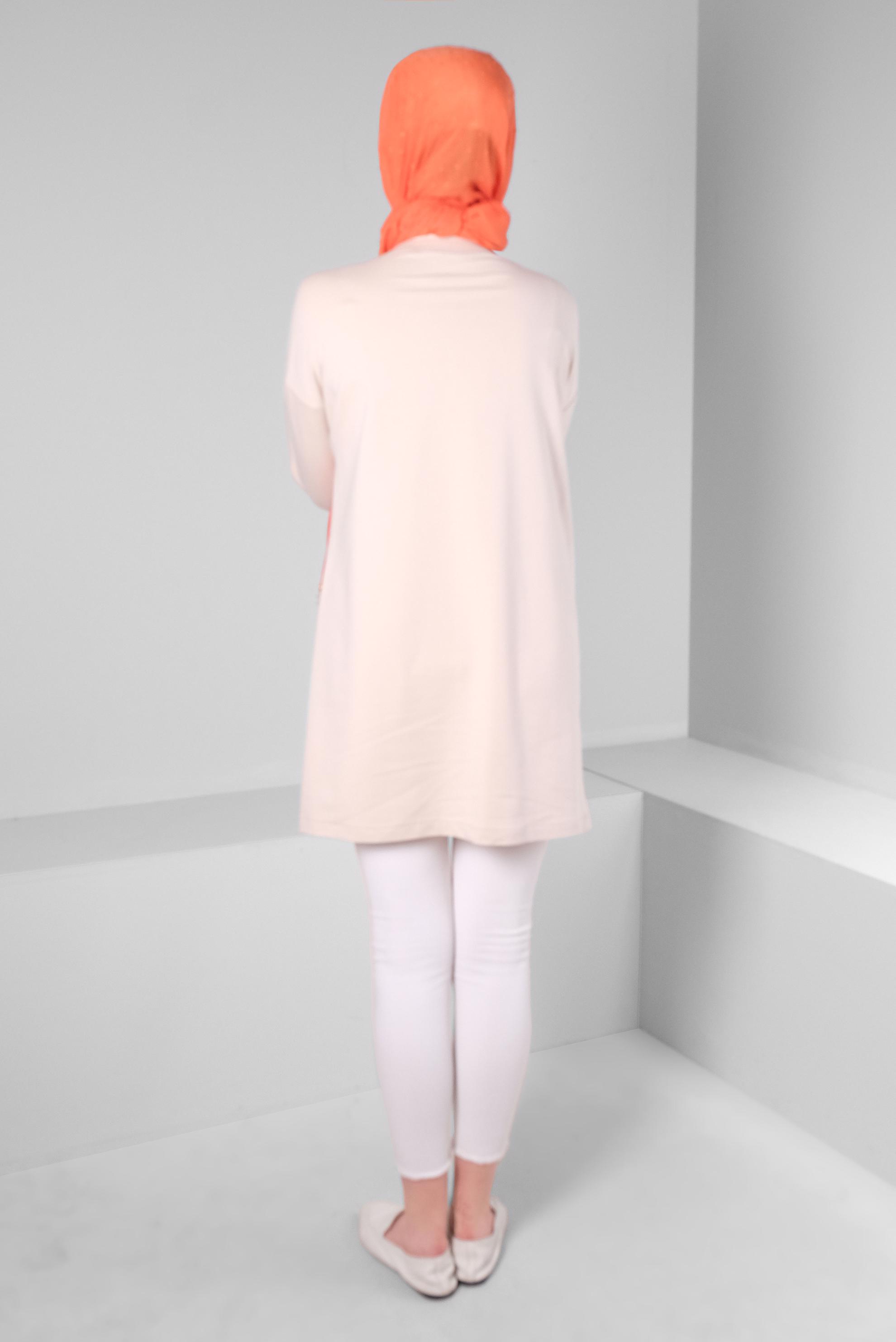 Tesettür giyim KIRMIZI RENK BLOKLU ZİNCİR DETAYLI EŞOFMAN TUNİK 43561