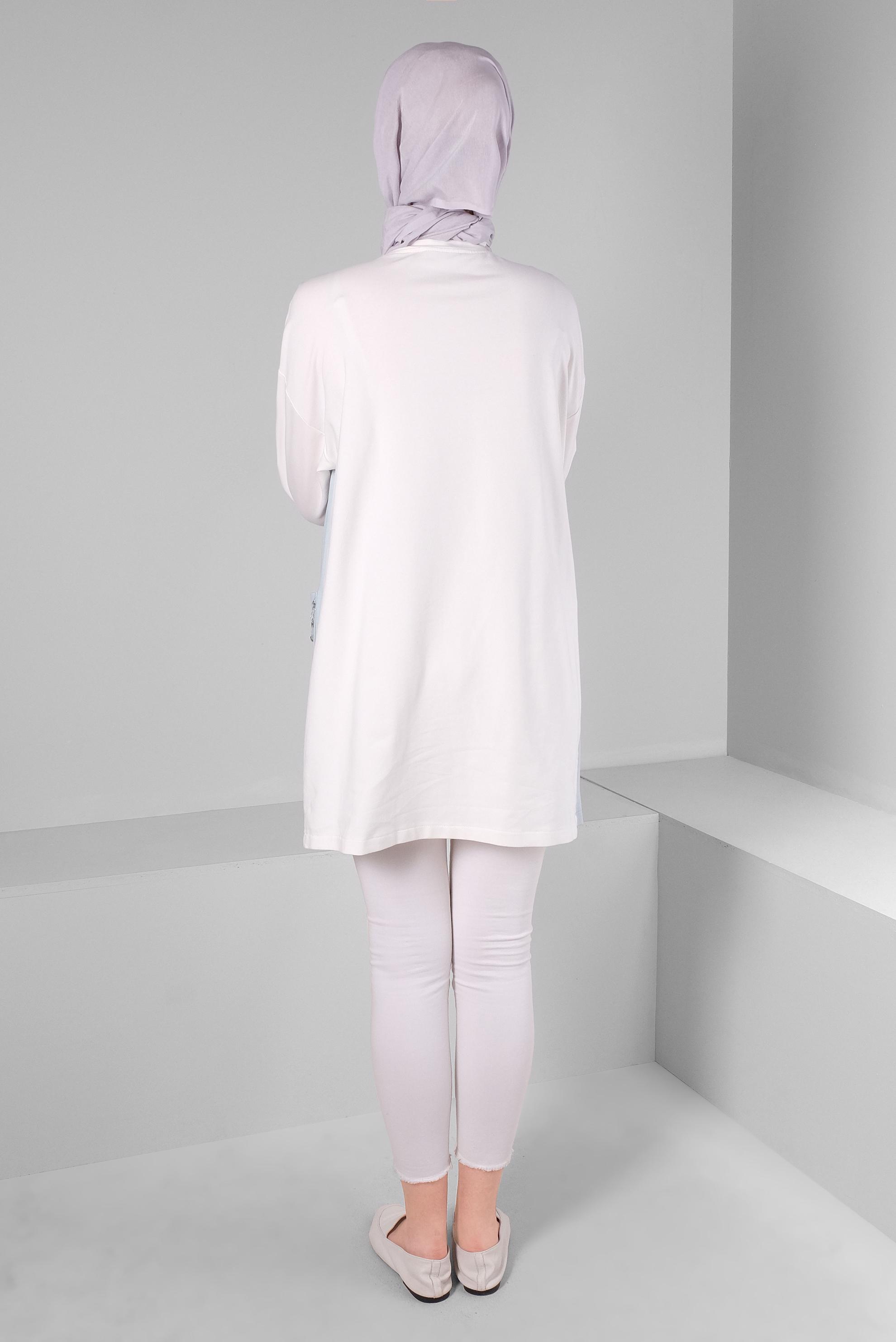 Tesettür giyim MAVİ RENK BLOKLU ZİNCİR DETAYLI EŞOFMAN TUNİK 43561