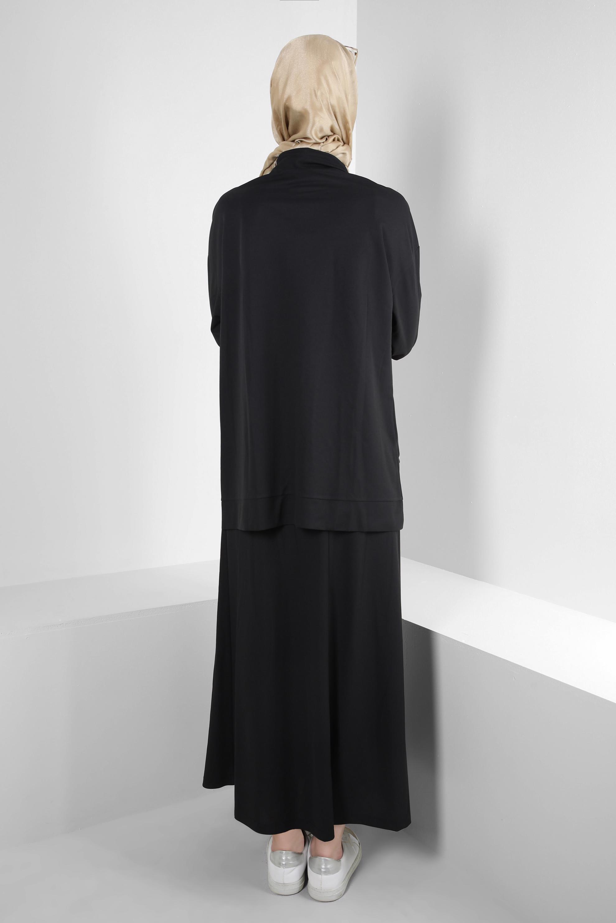 Vêtements hijab NOIR SURVÊTEMENT IMPRIMÉ ET BRODÉ DE GEMMES AVEC JUPE 43595