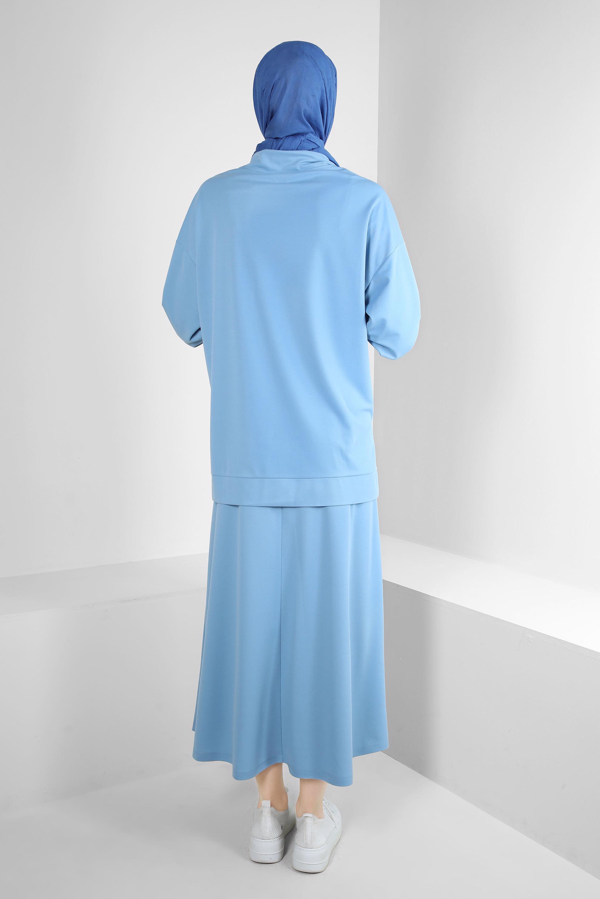 Vêtements hijab BLEU SURVÊTEMENT IMPRIMÉ ET BRODÉ DE GEMMES AVEC JUPE 43595