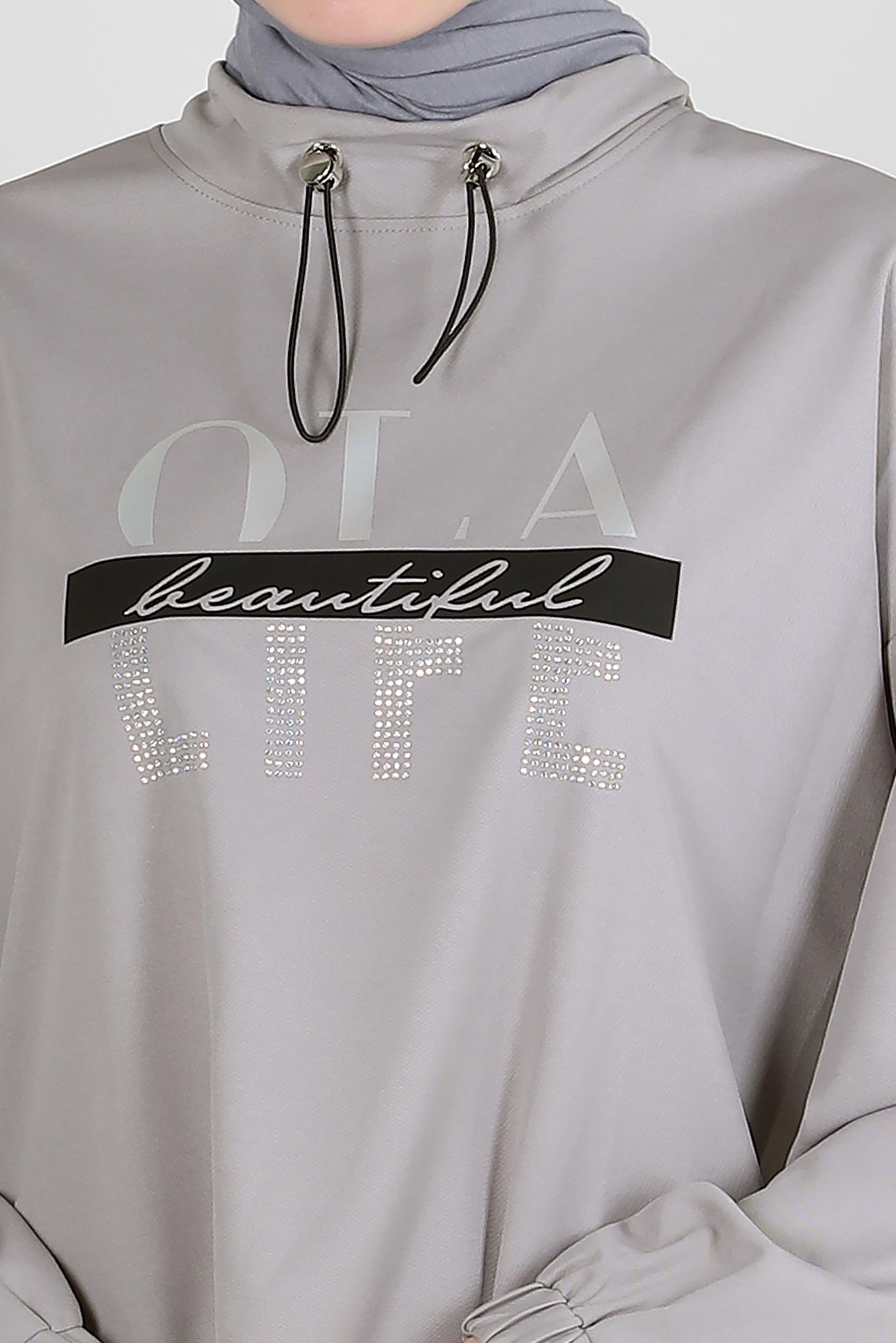 Vêtements hijab GRIS SURVÊTEMENT IMPRIMÉ ET BRODÉ DE GEMMES AVEC JUPE 43595