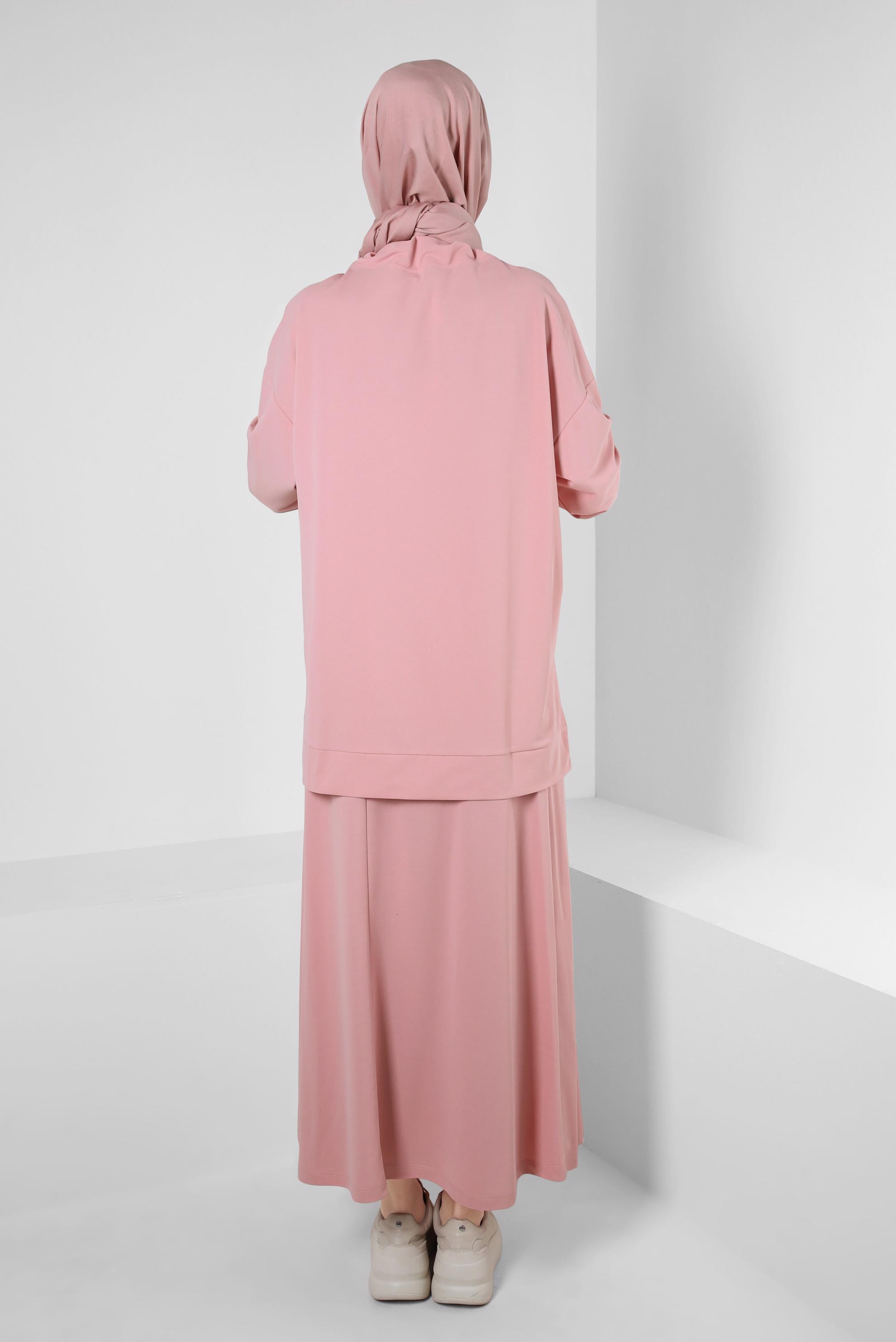 Vêtements hijab POUDRE SURVÊTEMENT IMPRIMÉ ET BRODÉ DE GEMMES AVEC JUPE 43595