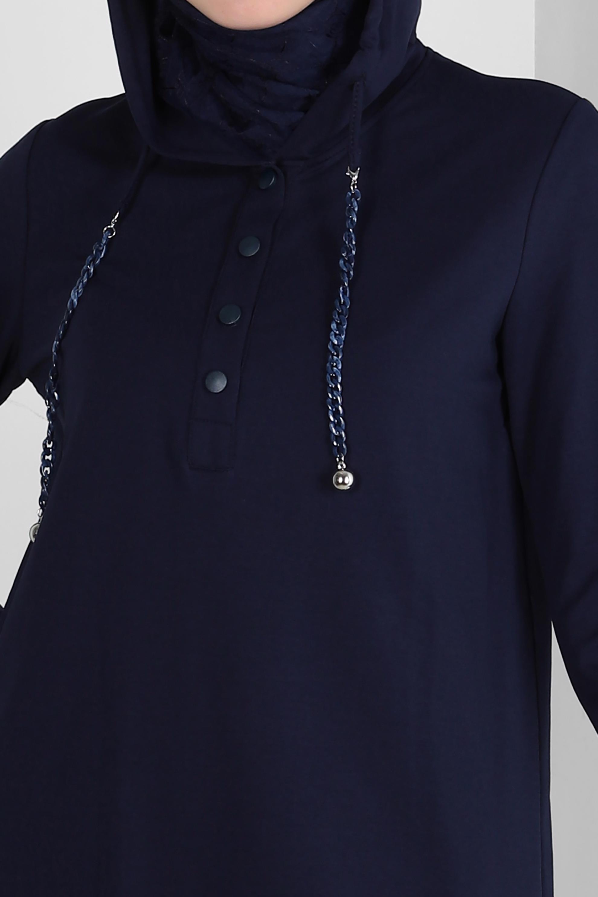 Tesettür giyim LACİVERT KAPÜŞONLU ZİNCİR DETAYLI İKİLİ EŞOFMAN TAKIMI 43596