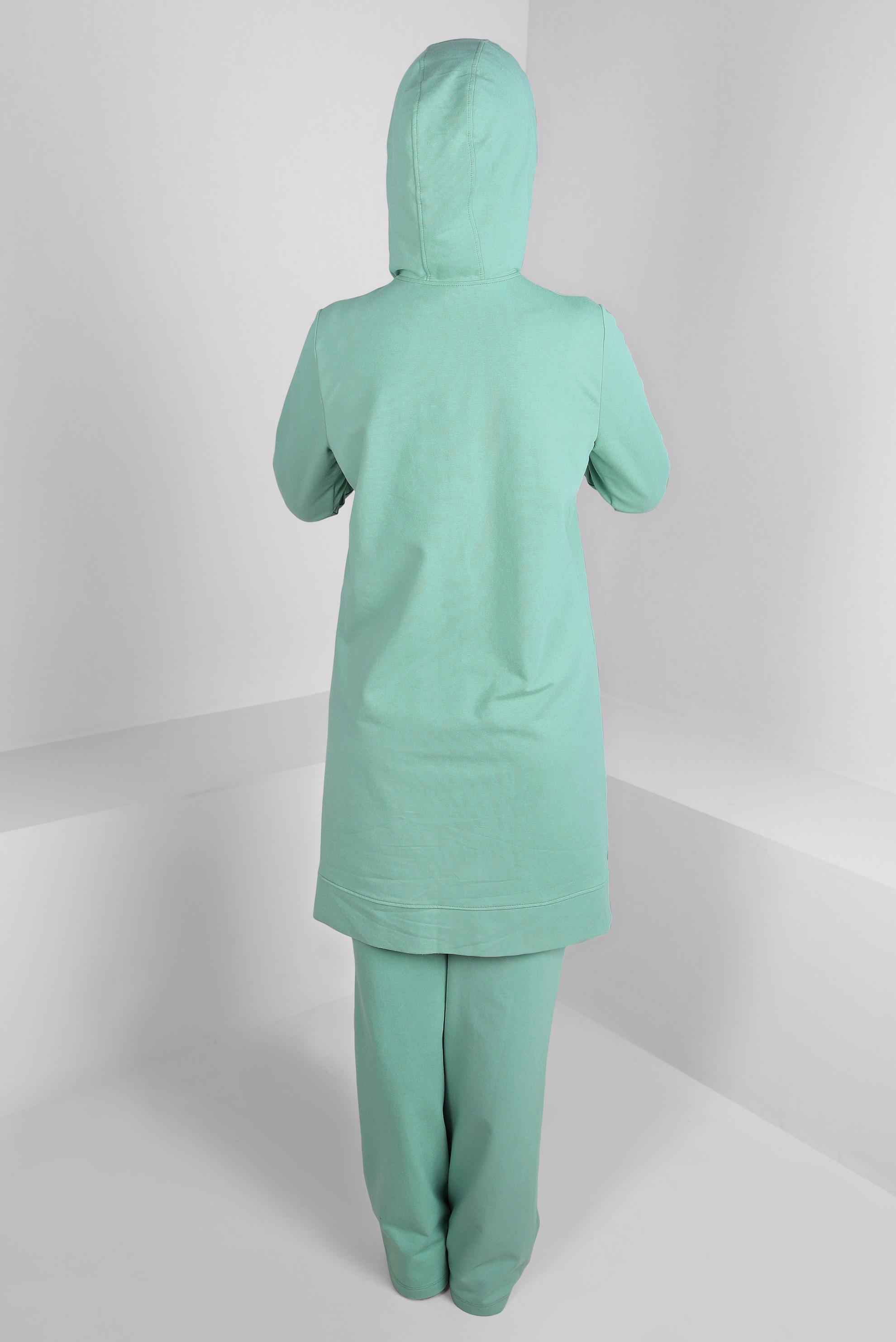 Tesettür giyim YEŞİL KAPÜŞONLU ZİNCİR DETAYLI İKİLİ EŞOFMAN TAKIMI 43596