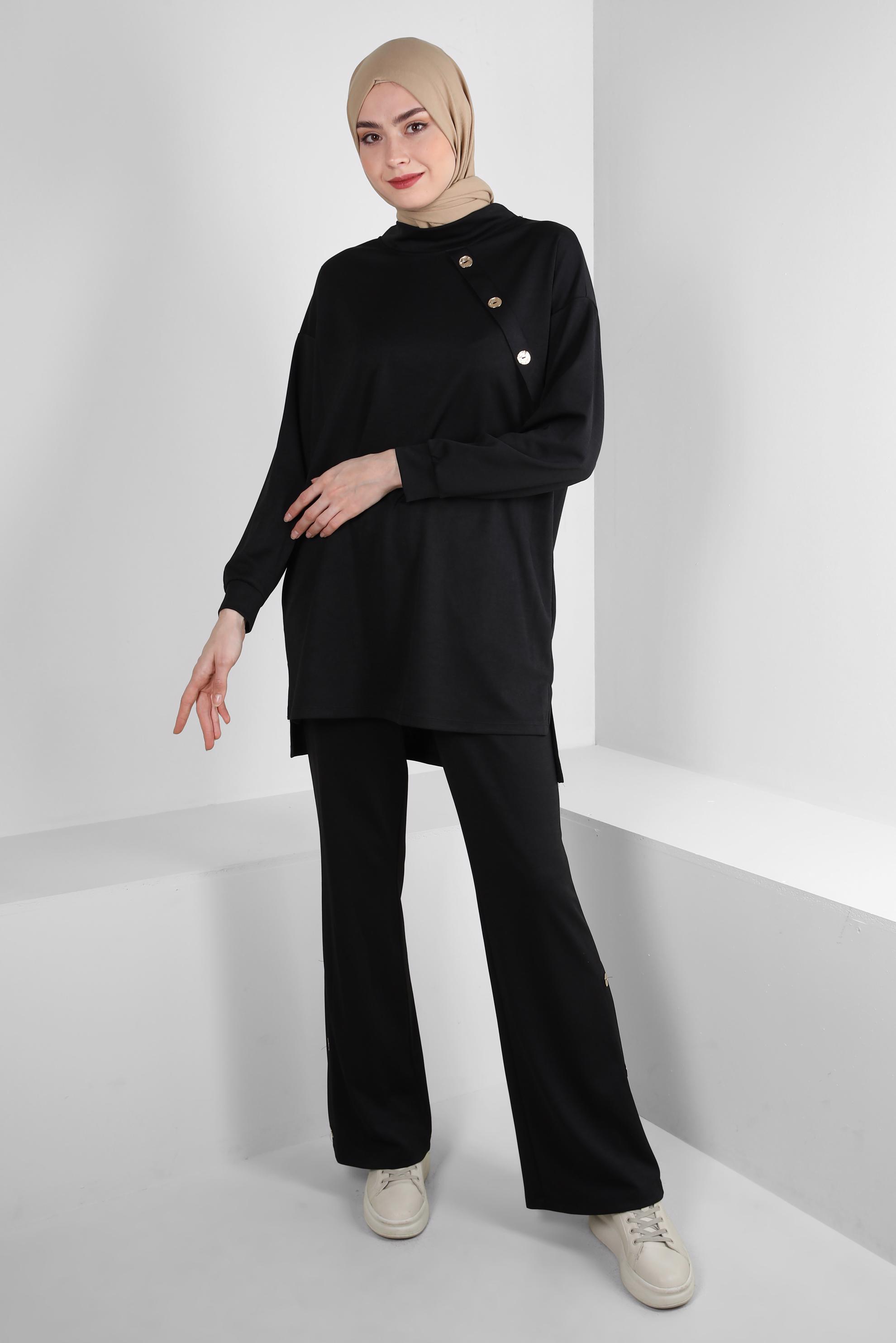 Tesettür giyim SİYAH İSPANYOL PAÇA İKİLİ EŞOFMAN TAKIM 43661