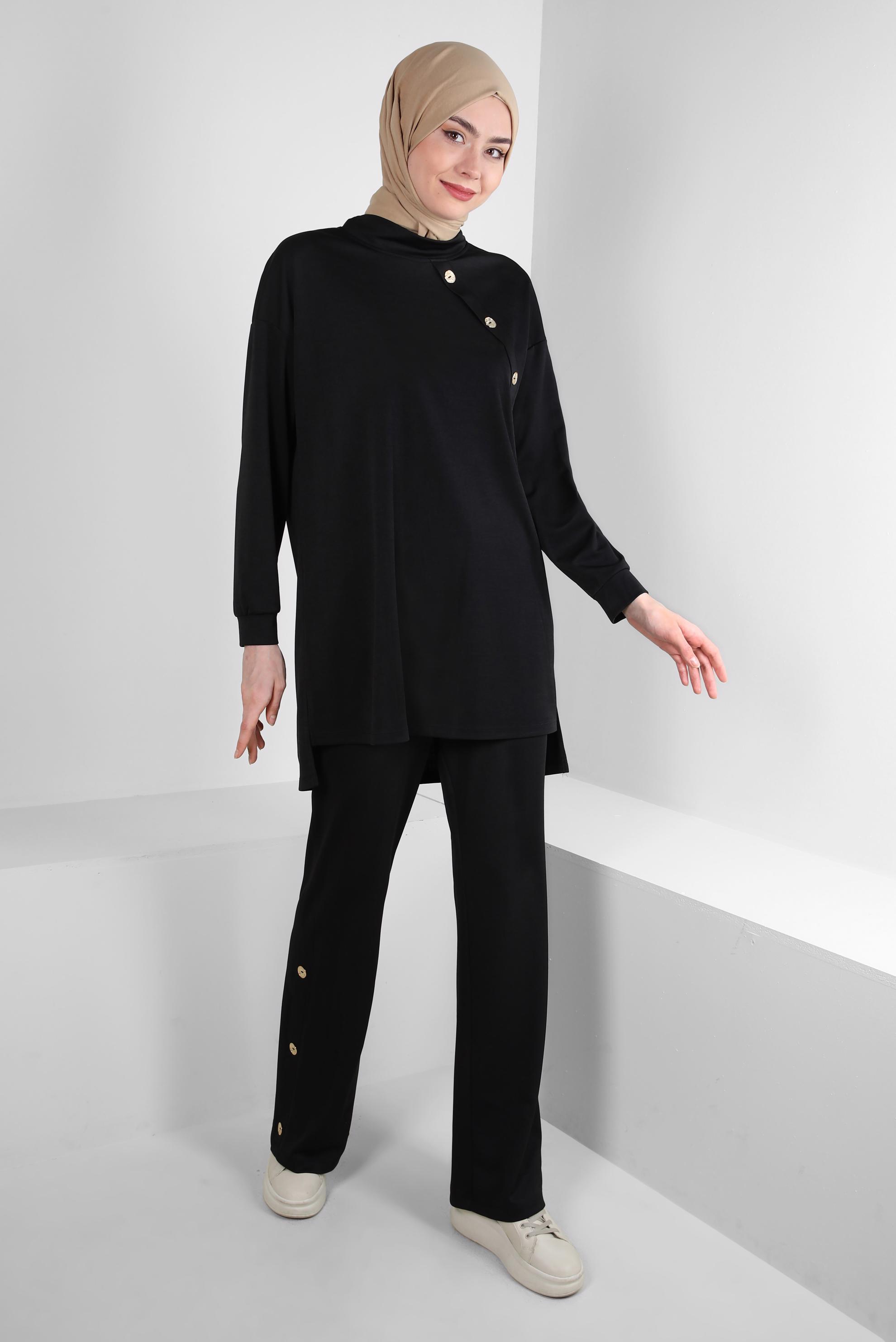 Tesettür giyim SİYAH İSPANYOL PAÇA İKİLİ EŞOFMAN TAKIM 43661