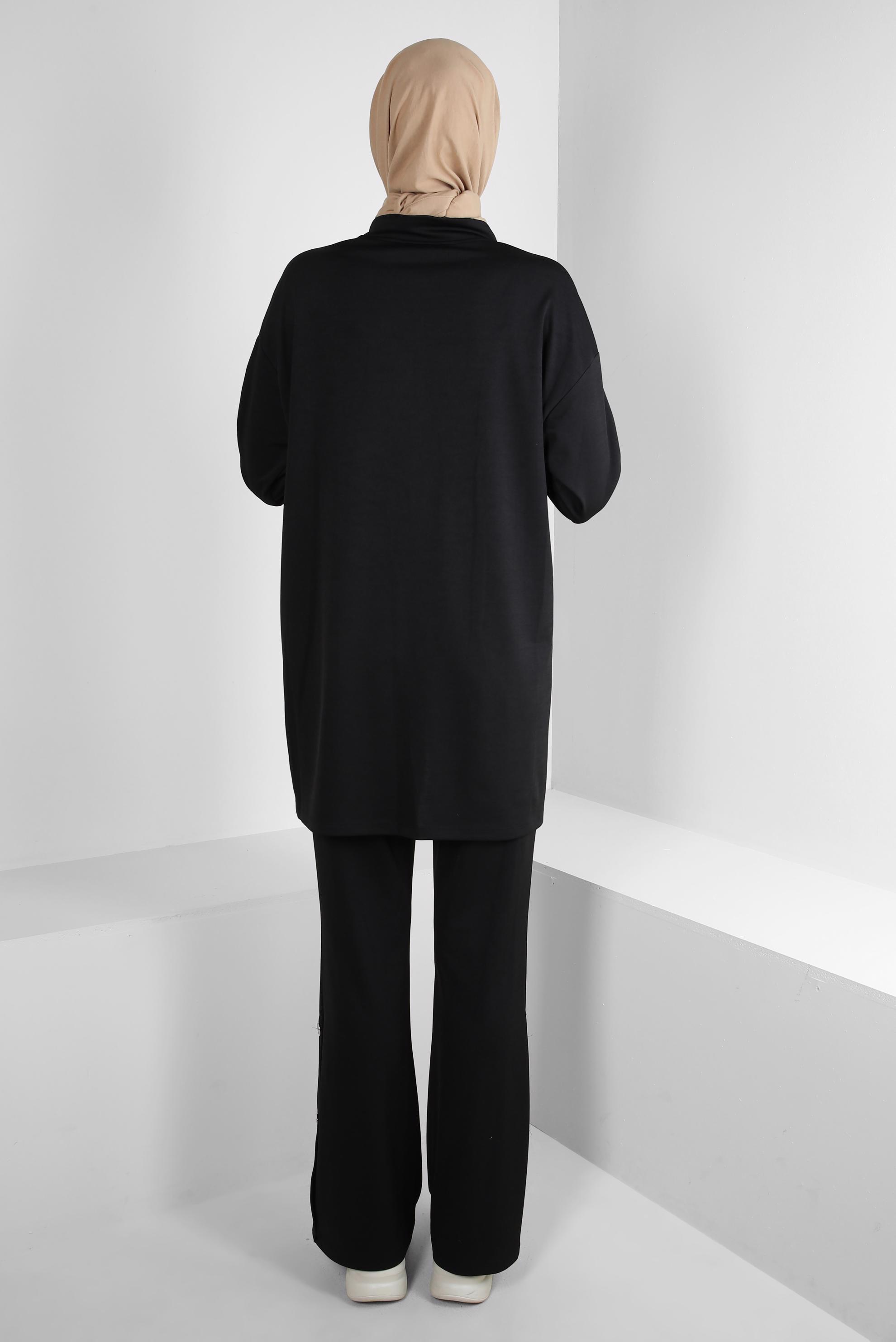 Tesettür giyim SİYAH İSPANYOL PAÇA İKİLİ EŞOFMAN TAKIM 43661