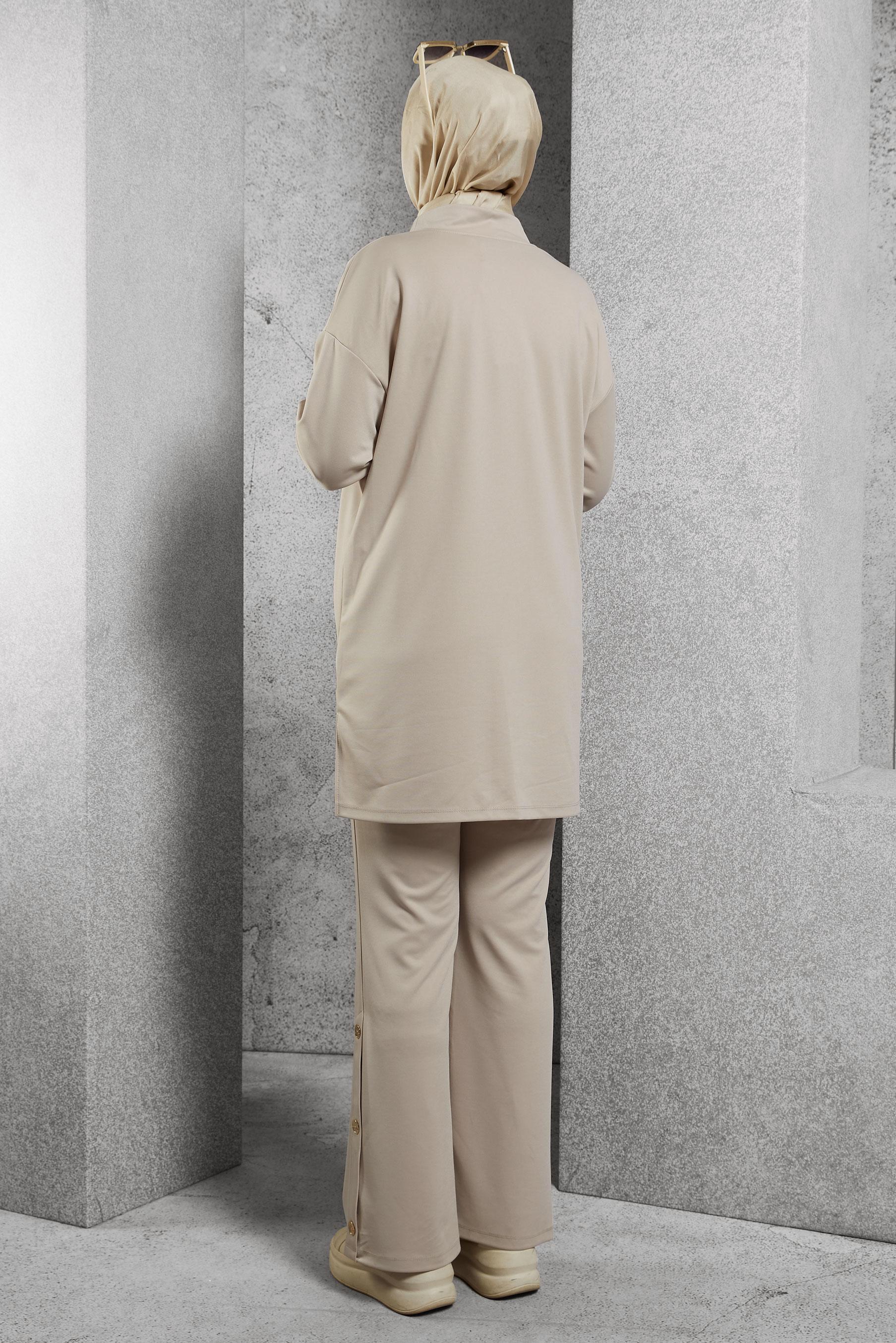 Tesettür giyim BEJ İSPANYOL PAÇA İKİLİ EŞOFMAN TAKIM 43661