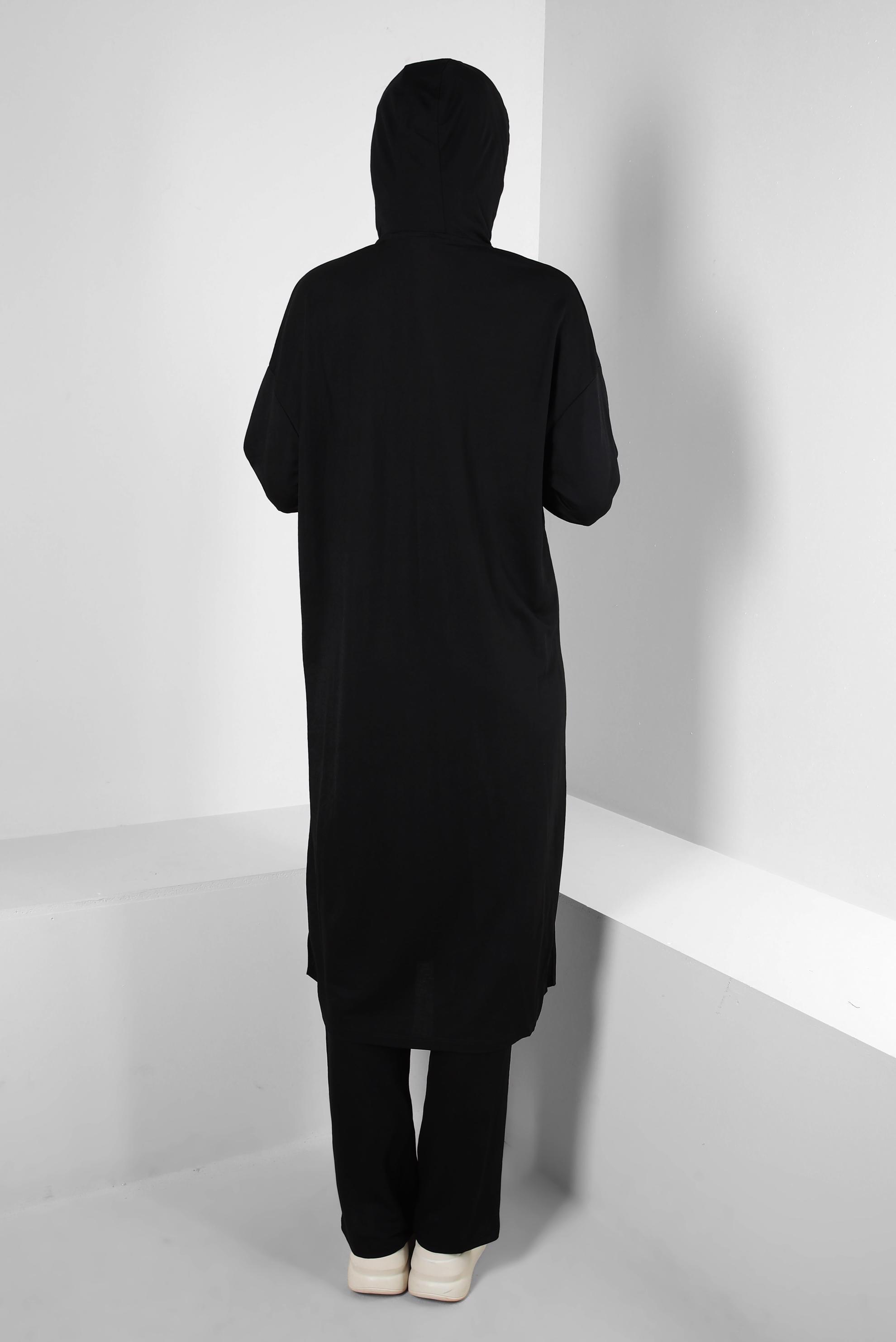 Tesettür giyim SİYAH KAPÜŞONLU BELİ LASTİKLİ İKİLİ EŞOFMAN TAKIM 43662