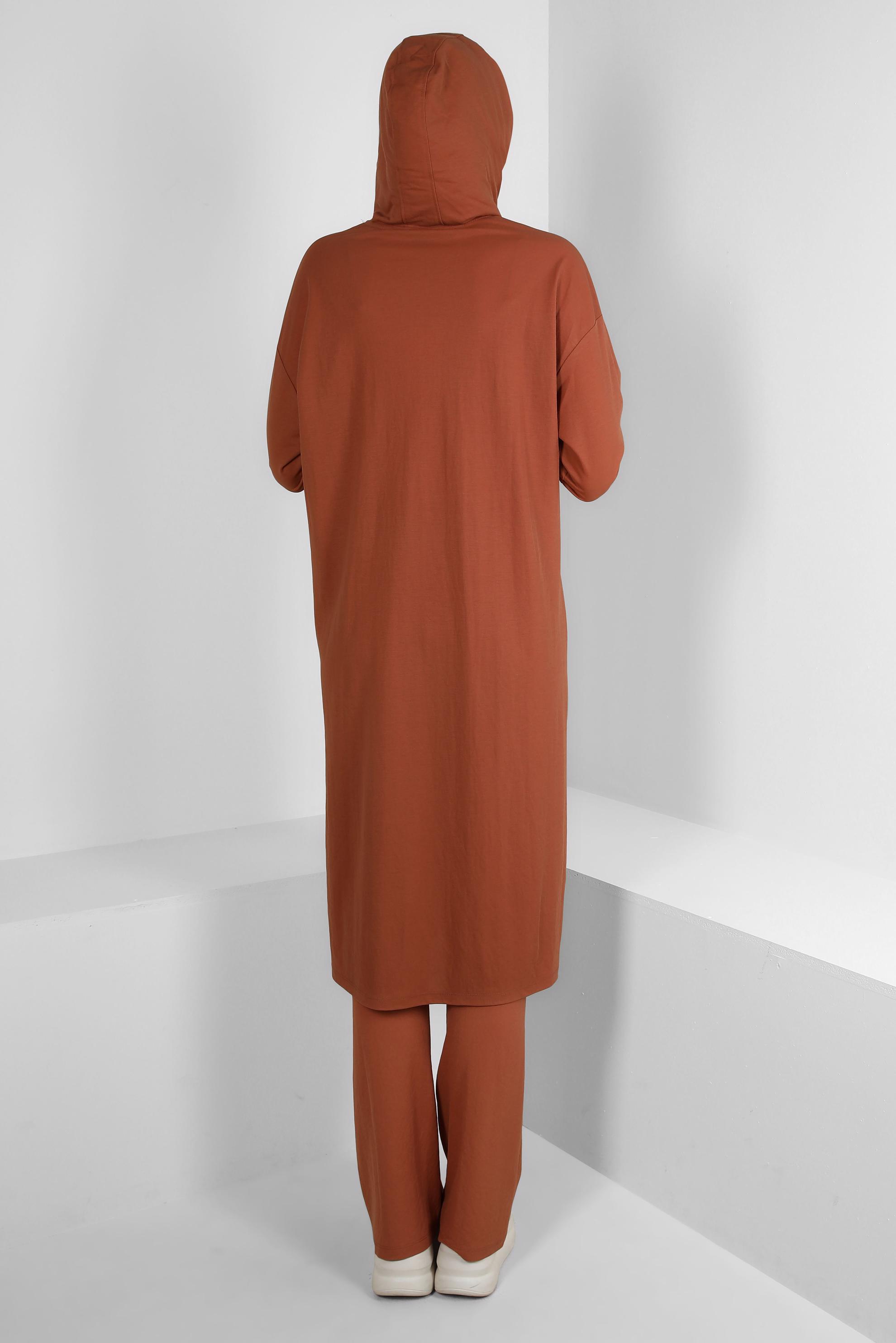 Tesettür giyim TURUNCU KAPÜŞONLU BELİ LASTİKLİ İKİLİ EŞOFMAN TAKIM 43662