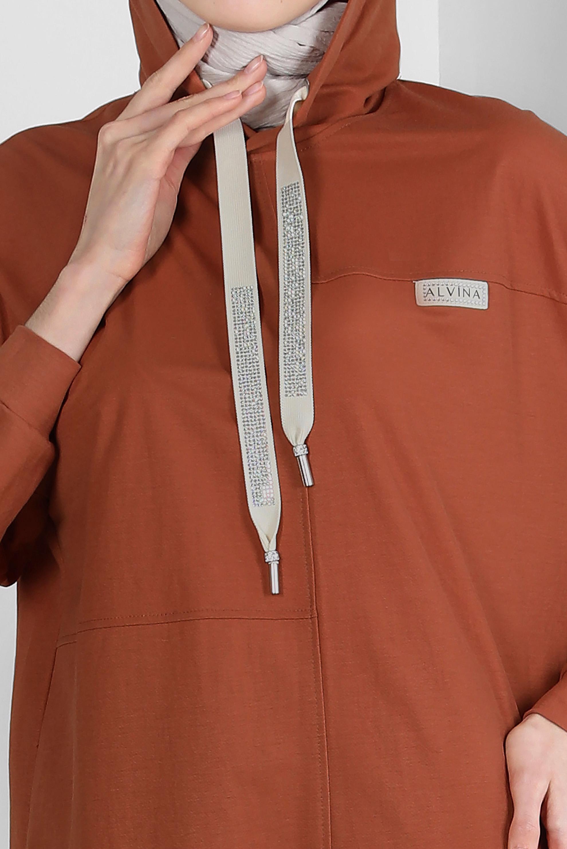 Tesettür giyim TURUNCU KAPÜŞONLU BELİ LASTİKLİ İKİLİ EŞOFMAN TAKIM 43662