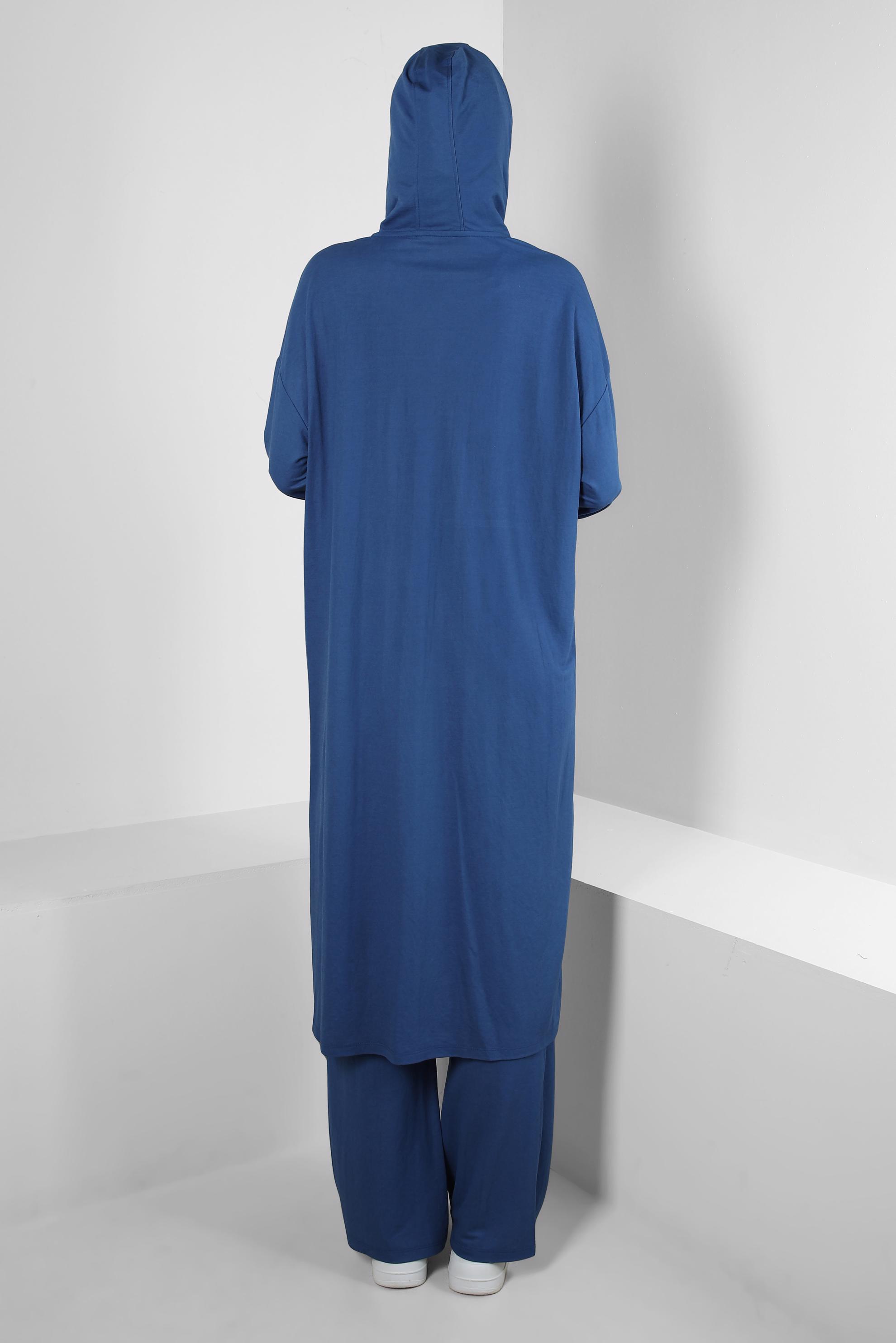 Tesettür giyim MAVİ KAPÜŞONLU BELİ LASTİKLİ İKİLİ EŞOFMAN TAKIM 43662