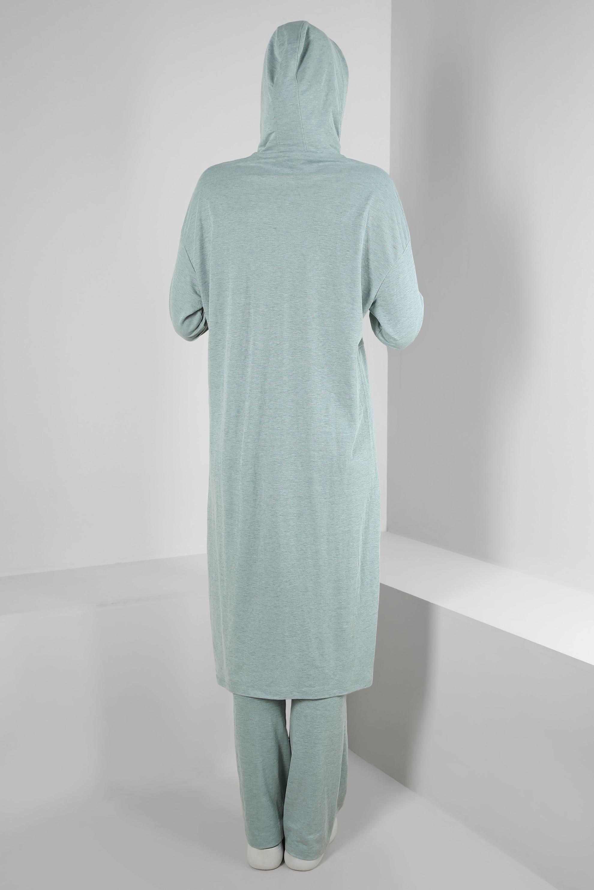 Tesettür giyim YEŞİL KAPÜŞONLU BELİ LASTİKLİ İKİLİ EŞOFMAN TAKIM 43662