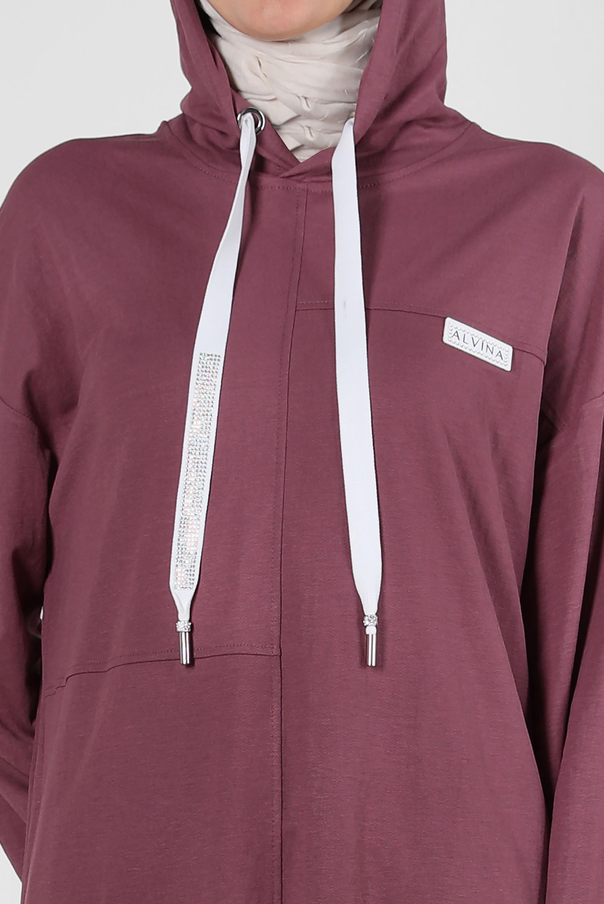 Tesettür giyim PEMBE KAPÜŞONLU BELİ LASTİKLİ İKİLİ EŞOFMAN TAKIM 43662